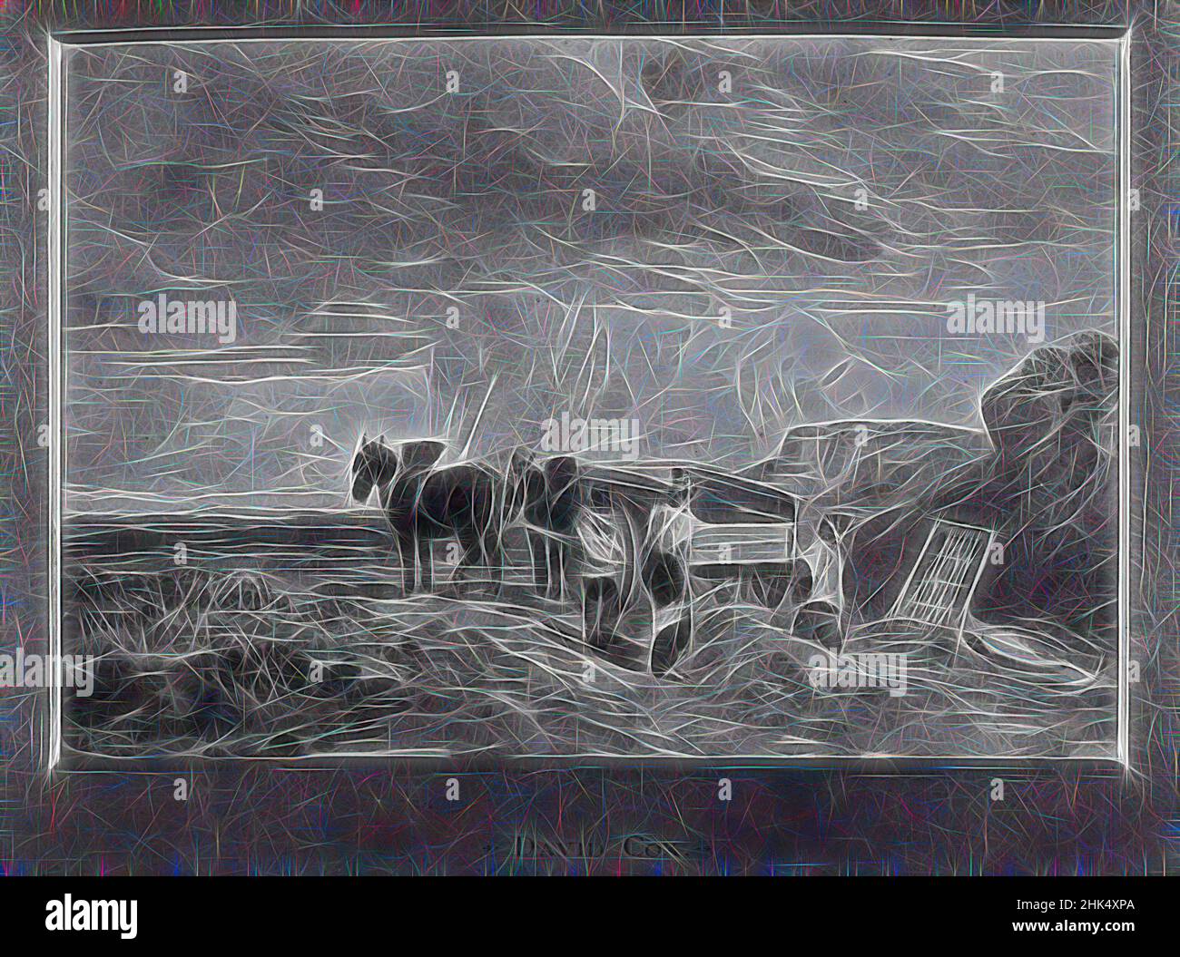 Ispirato da uomini che lavorano ad una cava di sabbia, David Cox, britannico, 1783-1859, Watercolor, circa 1840-1850, 5 7/8 x 8 5/8in., 14,9 x 21,9cm, cavalli, dipinti, reinventato da Artotop. L'arte classica reinventata con un tocco moderno. Design di calda e allegra luminosità e di raggi di luce. La fotografia si ispira al surrealismo e al futurismo, abbracciando l'energia dinamica della tecnologia moderna, del movimento, della velocità e rivoluzionando la cultura Foto Stock