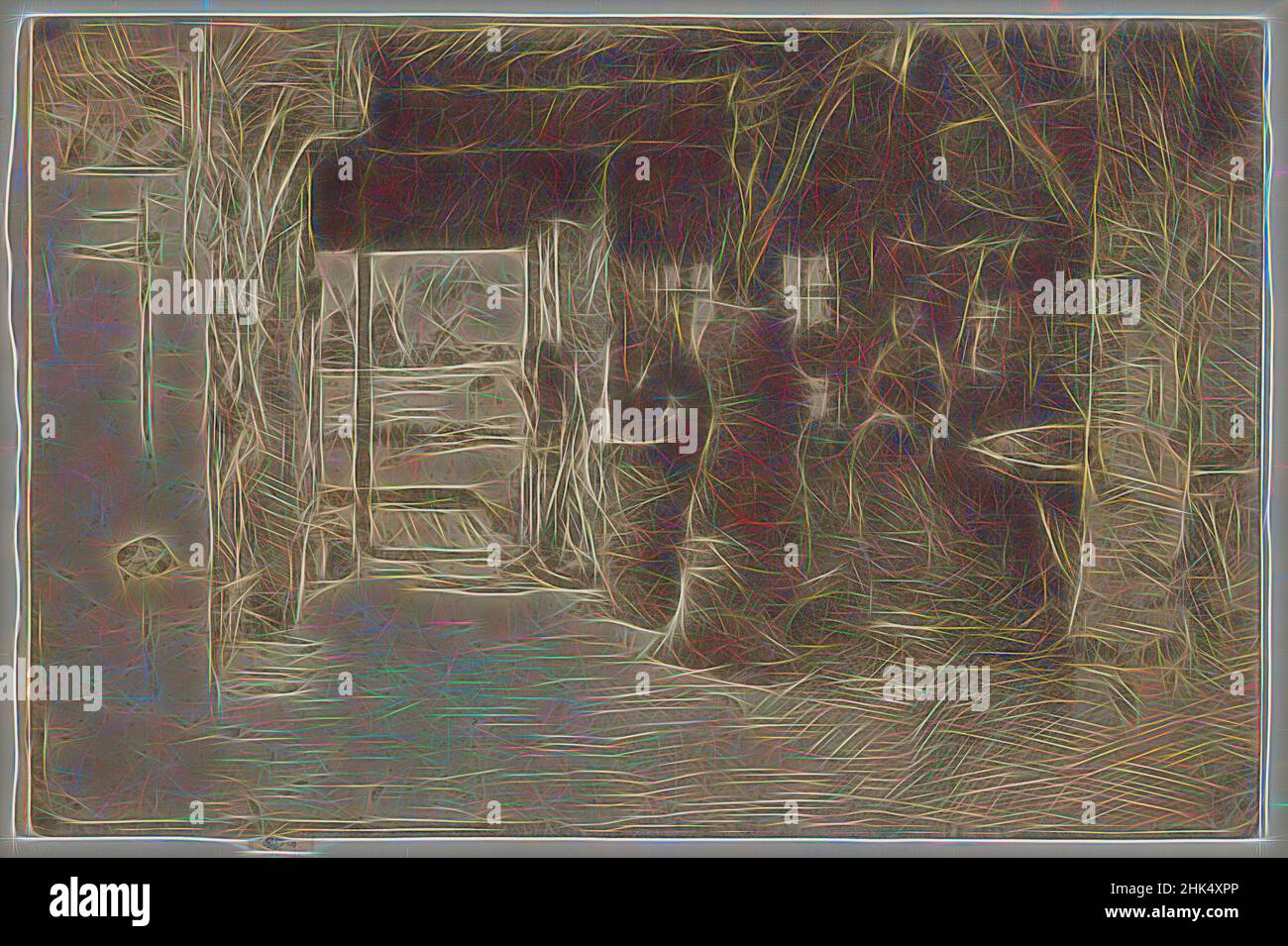 Ispirato al mulino, James Abbott McNeill Whistler, americano, 1834-1903, incisione, 6 3/8 x 9 1/2 pollici, 16,2 x 24,1 cm, reinventato da Artotop. L'arte classica reinventata con un tocco moderno. Design di calda e allegra luminosità e di raggi di luce. La fotografia si ispira al surrealismo e al futurismo, abbracciando l'energia dinamica della tecnologia moderna, del movimento, della velocità e rivoluzionando la cultura Foto Stock