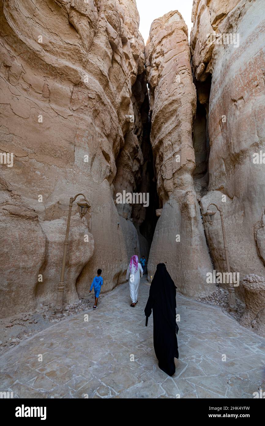 Ingresso al monte al Qarah, all'Oasi al Ahsa (al Hasa), sito patrimonio dell'umanità dell'UNESCO, Hofuf, Regno dell'Arabia Saudita, Medio Oriente Foto Stock