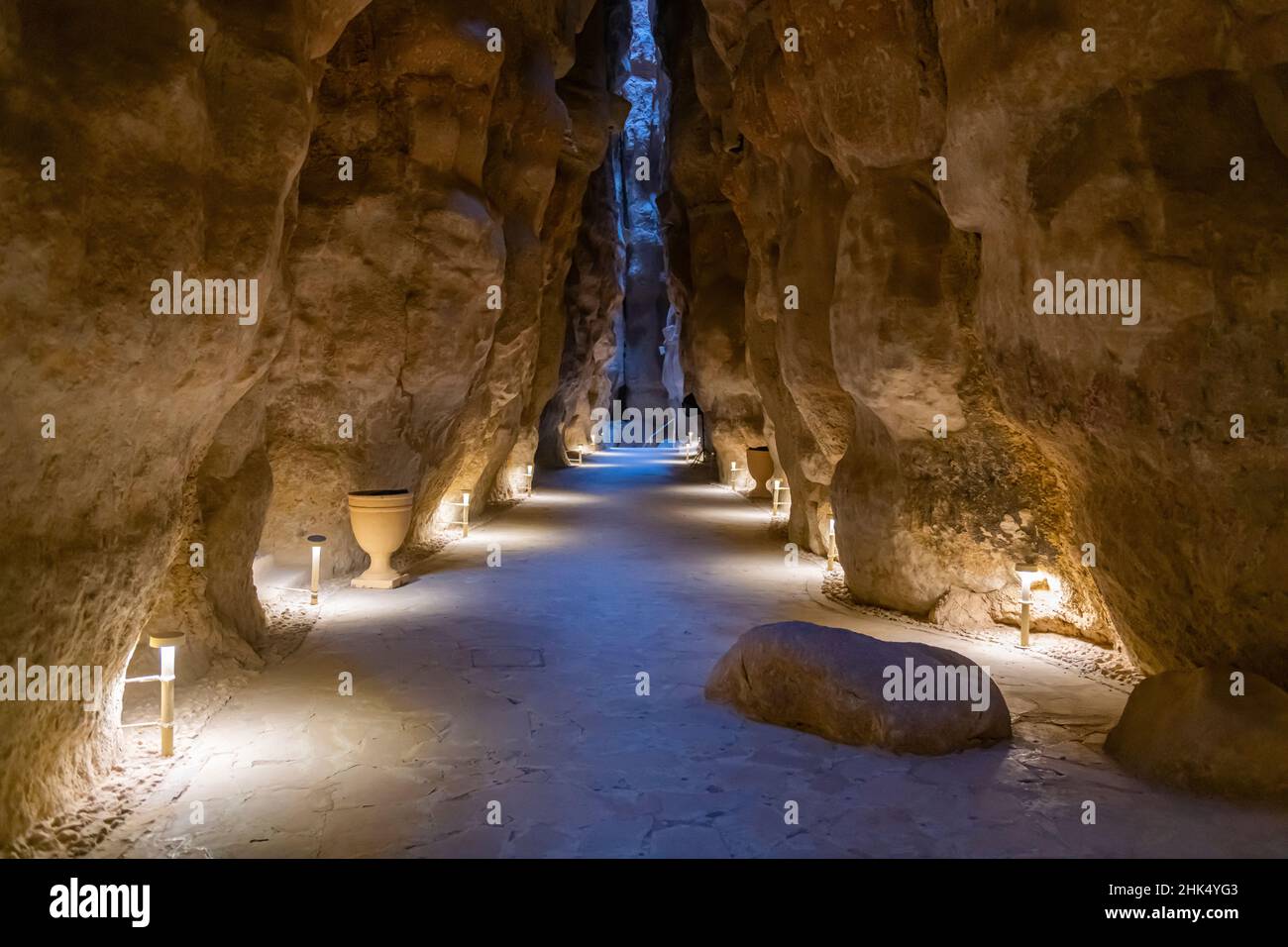 Grotta di al Qarah montagna, al Ahsa (al Hasa) Oasis, patrimonio mondiale dell'UNESCO, Hofuf, Regno dell'Arabia Saudita, Medio Oriente Foto Stock