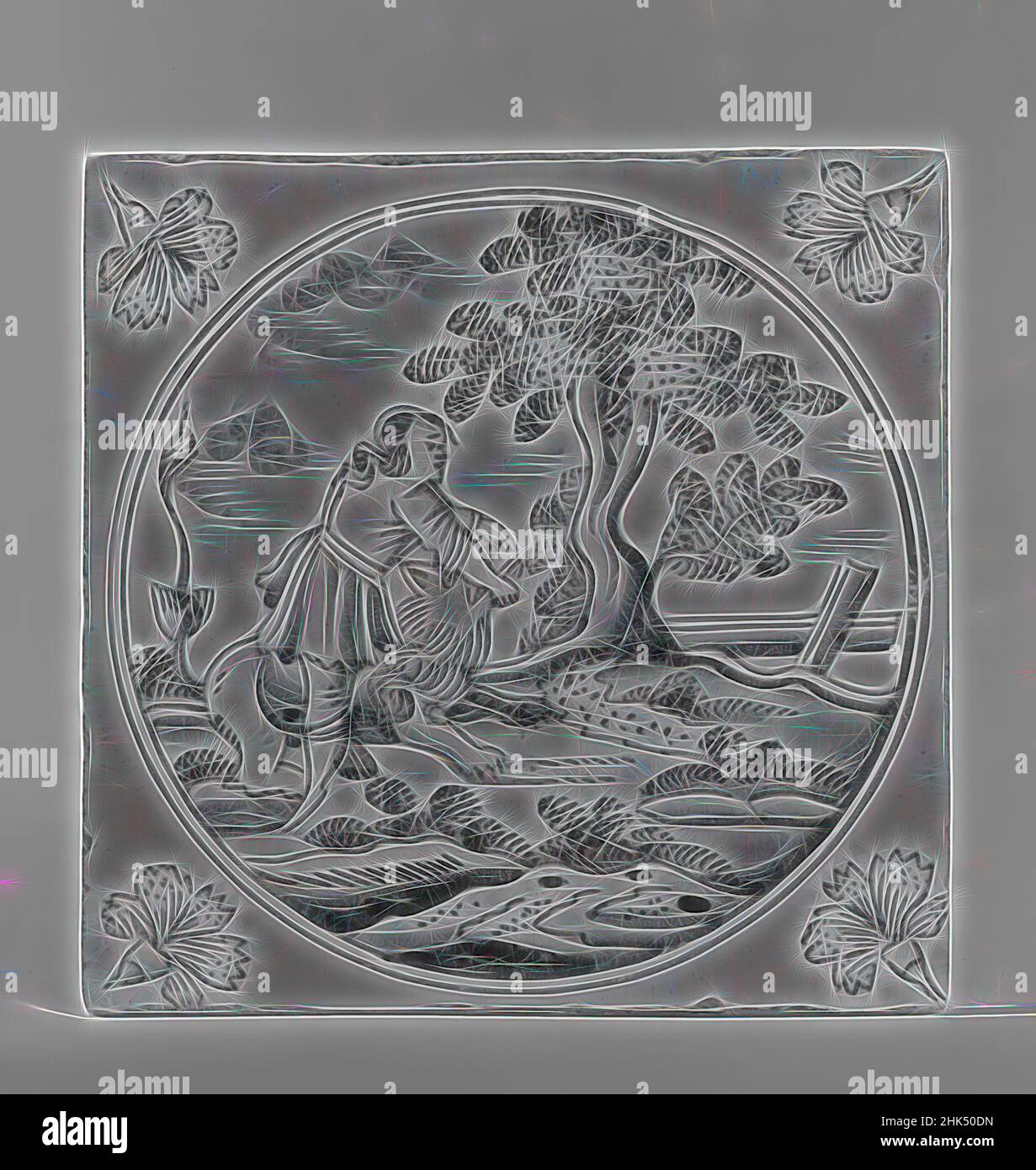 Piastrelle, terracotta smaltata, ca. 1700-1725, 5 x 5 x 1/4 pollici, 12,7 x 12,7 x 0,6 cm Foto Stock