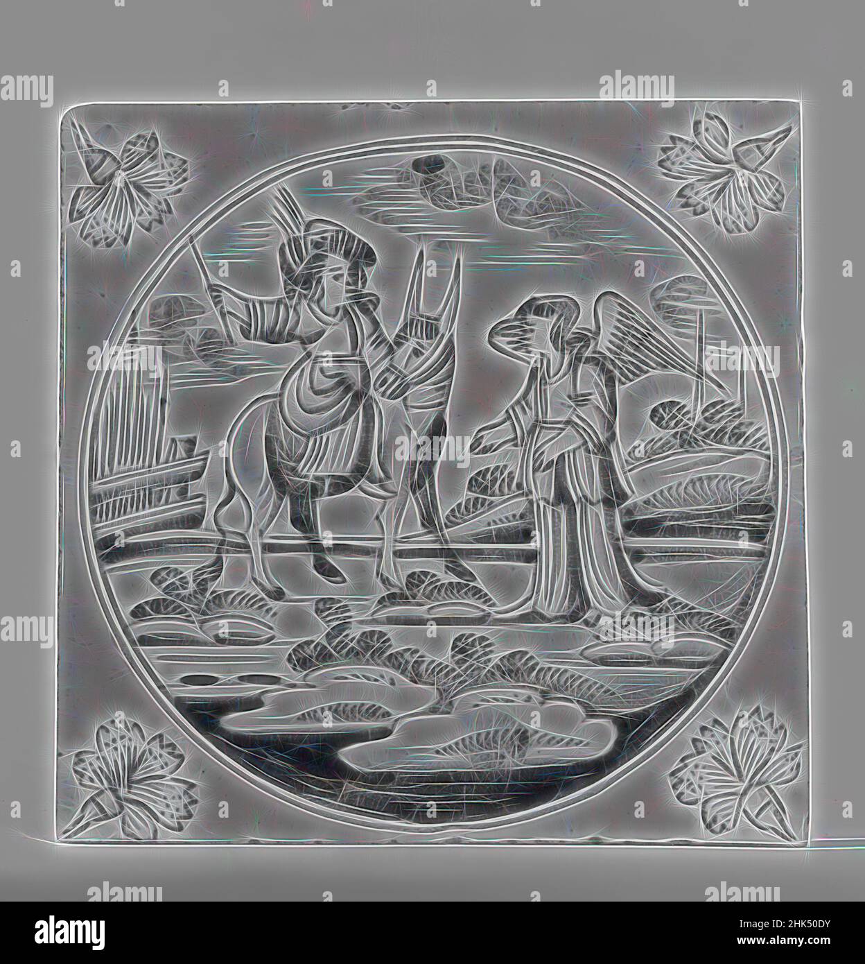 Piastrelle, terracotta smaltata, ca. 1700-1725, 5 x 5 x 1/4 pollici, 12,7 x 12,7 x 0,6 cm Foto Stock