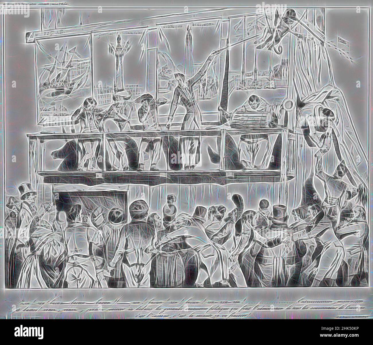 Ispirato da Untitled, Jean Grandville, francese, 1803-1847, litografia su carta di vove, immagine: 12 1/4 x 16 pollici, 31,1 x 40,6 cm, reinventato da Artotop. L'arte classica reinventata con un tocco moderno. Design di calda e allegra luminosità e di raggi di luce. La fotografia si ispira al surrealismo e al futurismo, abbracciando l'energia dinamica della tecnologia moderna, del movimento, della velocità e rivoluzionando la cultura Foto Stock