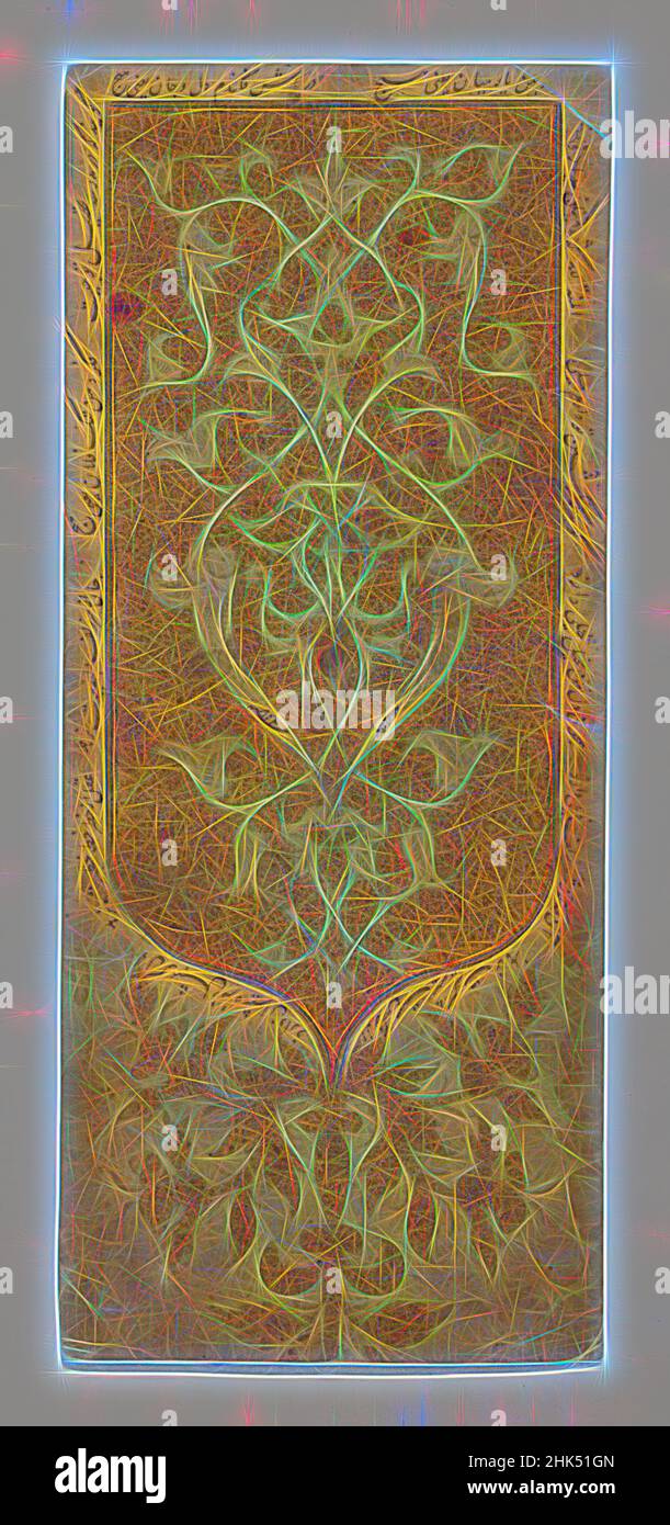 Ispirato a stencil di Arabesque Design, inchiostro, acquerello opaco e oro su carta, 1410-11, Timurid, Timurid, 3 7/16 x 8 1/4 pollici, 8,8 x 21 cm, reinventato da Artotop. L'arte classica reinventata con un tocco moderno. Design di calda e allegra luminosità e di raggi di luce. La fotografia si ispira al surrealismo e al futurismo, abbracciando l'energia dinamica della tecnologia moderna, del movimento, della velocità e rivoluzionando la cultura Foto Stock