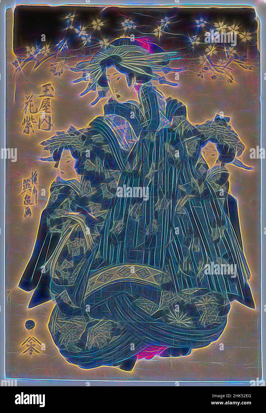 Ispirato da Hanamurasaki del Tamaya, Eisen Keisai, giapponese, 1790-1848, stampa a blocchi di legno, Giappone, ca. 1830, periodo Edo, 15 1/8 x 10 1/4 pollici, 38,4 x 26 cm, reinventato da Artotop. L'arte classica reinventata con un tocco moderno. Design di calda e allegra luminosità e di raggi di luce. La fotografia si ispira al surrealismo e al futurismo, abbracciando l'energia dinamica della tecnologia moderna, del movimento, della velocità e rivoluzionando la cultura Foto Stock