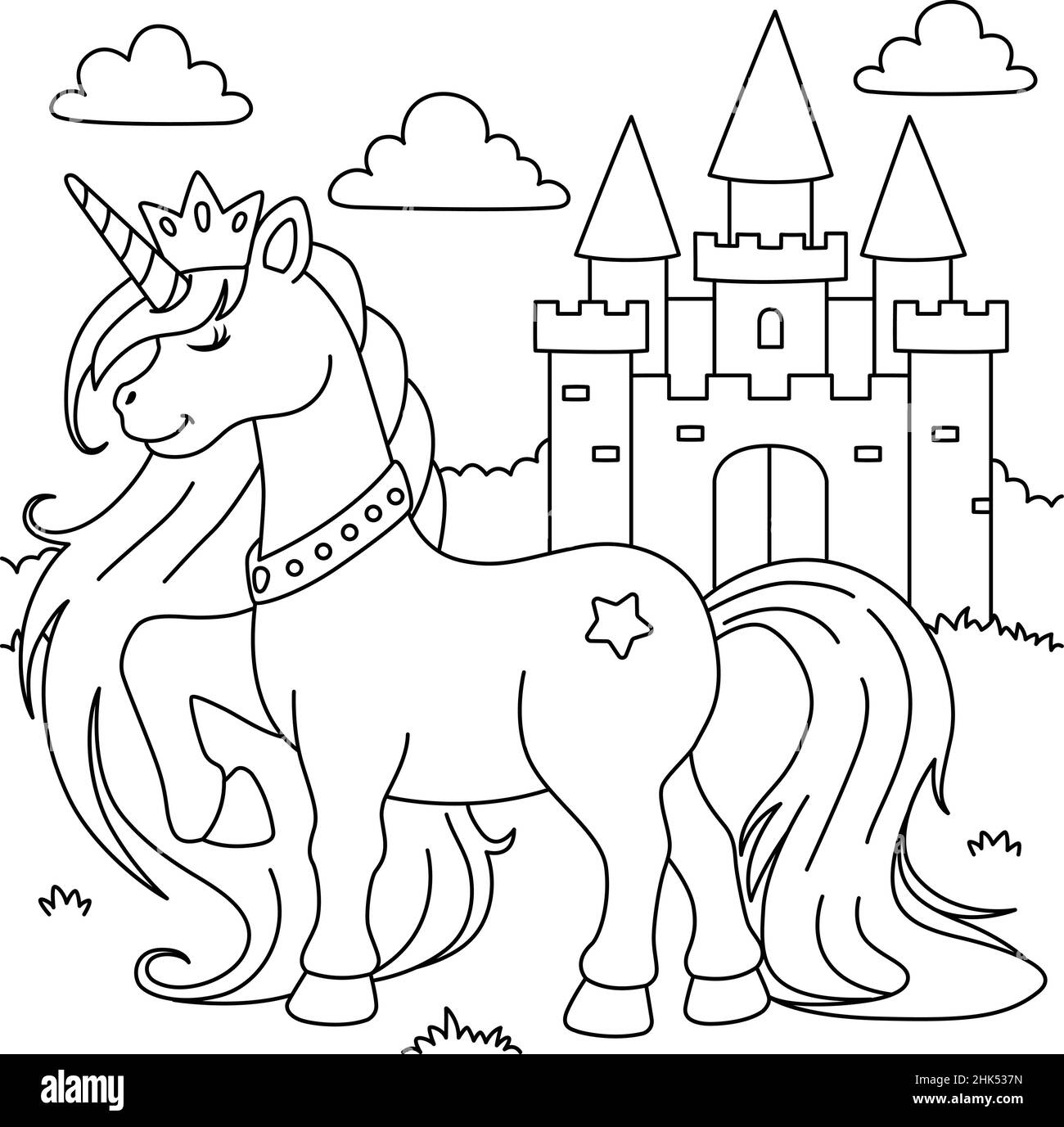 Unicorn Princess Coloring Page for Kids Illustrazione Vettoriale