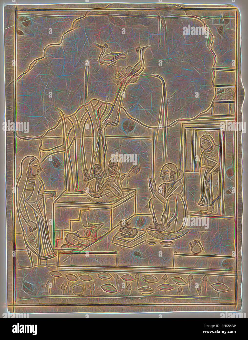 Ispirato da Bhairavi Ragini, indiano, inchiostro su carta, Rajasthan, India, circa 1760, foglio: 8 1/2 x 6 1/2 pollici, 21,6 x 16,5 cm, reinventato da Artotop. L'arte classica reinventata con un tocco moderno. Design di calda e allegra luminosità e di raggi di luce. La fotografia si ispira al surrealismo e al futurismo, abbracciando l'energia dinamica della tecnologia moderna, del movimento, della velocità e rivoluzionando la cultura Foto Stock