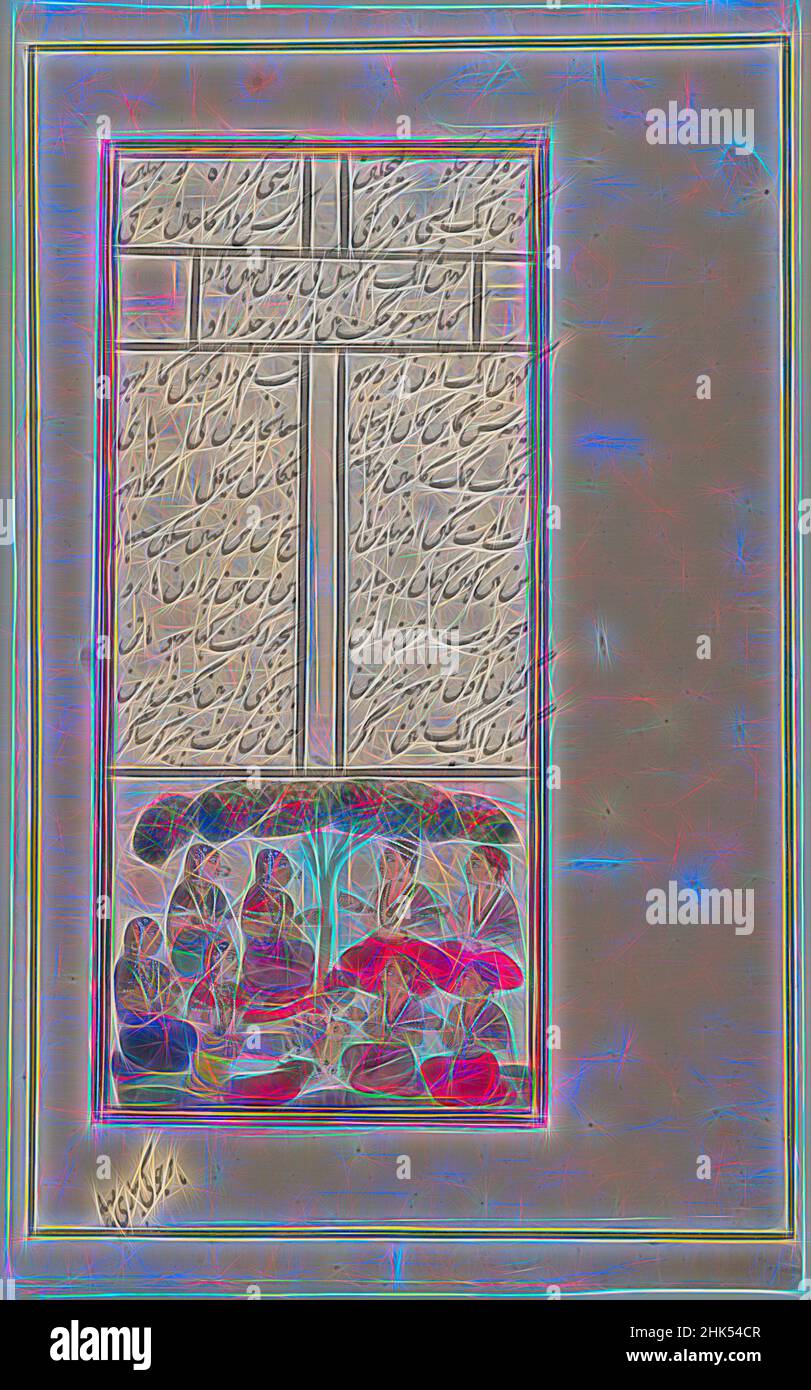 Ispirato da Akrura parla ai Cowherds, pagina da un manoscritto indù non identificato, indiano, acquerello opaco e oro su carta, Deccan, India, 19th secolo, foglio: 12 7/8 x 8 in., 32,7 x 20,3 cm, Akrura, Cowherds, Oro, Gopis, Indù, manoscritto, carta, acquerello, reinventato da Artotop. L'arte classica reinventata con un tocco moderno. Design di calda e allegra luminosità e di raggi di luce. La fotografia si ispira al surrealismo e al futurismo, abbracciando l'energia dinamica della tecnologia moderna, del movimento, della velocità e rivoluzionando la cultura Foto Stock