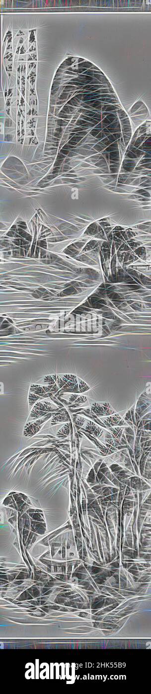 Ispirato al paesaggio estivo, One of Pair, Nukina Kaioku, giapponese, 1778-1863, Rotolo appeso, inchiostro su carta, Giappone, 19th secolo, periodo Edo, Immagine: 49 x 12 1/4 pollici, 124,5 x 31,1 cm, reinventata da Artotop. L'arte classica reinventata con un tocco moderno. Design di calda e allegra luminosità e di raggi di luce. La fotografia si ispira al surrealismo e al futurismo, abbracciando l'energia dinamica della tecnologia moderna, del movimento, della velocità e rivoluzionando la cultura Foto Stock