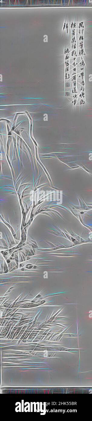 Ispirato da Winter Landscape, One of Pair, Nukina Kaioku, giapponese, 1778-1863, Rotolo appeso, inchiostro su carta, Giappone, 19th secolo, periodo Edo, Immagine: 49 x 12 1/4 pollici, 124,5 x 31,1 cm, reinventata da Artotop. L'arte classica reinventata con un tocco moderno. Design di calda e allegra luminosità e di raggi di luce. La fotografia si ispira al surrealismo e al futurismo, abbracciando l'energia dinamica della tecnologia moderna, del movimento, della velocità e rivoluzionando la cultura Foto Stock