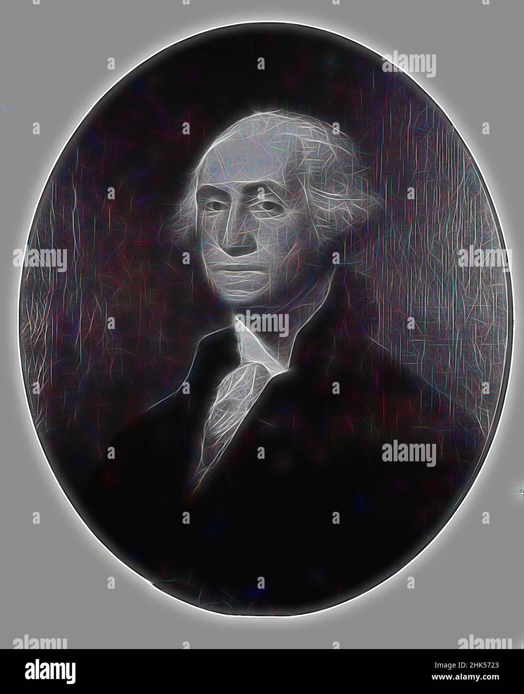 Ispirato da George Washington, dopo Gilbert Stuart, James Frothingham, americano, 1786-1864, Olio su tela, ca. 1860, 30 1/8 x 25 3/16 pollici, 76,5 x 64 cm, dipinto, reinventato da Artotop. L'arte classica reinventata con un tocco moderno. Design di calda e allegra luminosità e di raggi di luce. La fotografia si ispira al surrealismo e al futurismo, abbracciando l'energia dinamica della tecnologia moderna, del movimento, della velocità e rivoluzionando la cultura Foto Stock