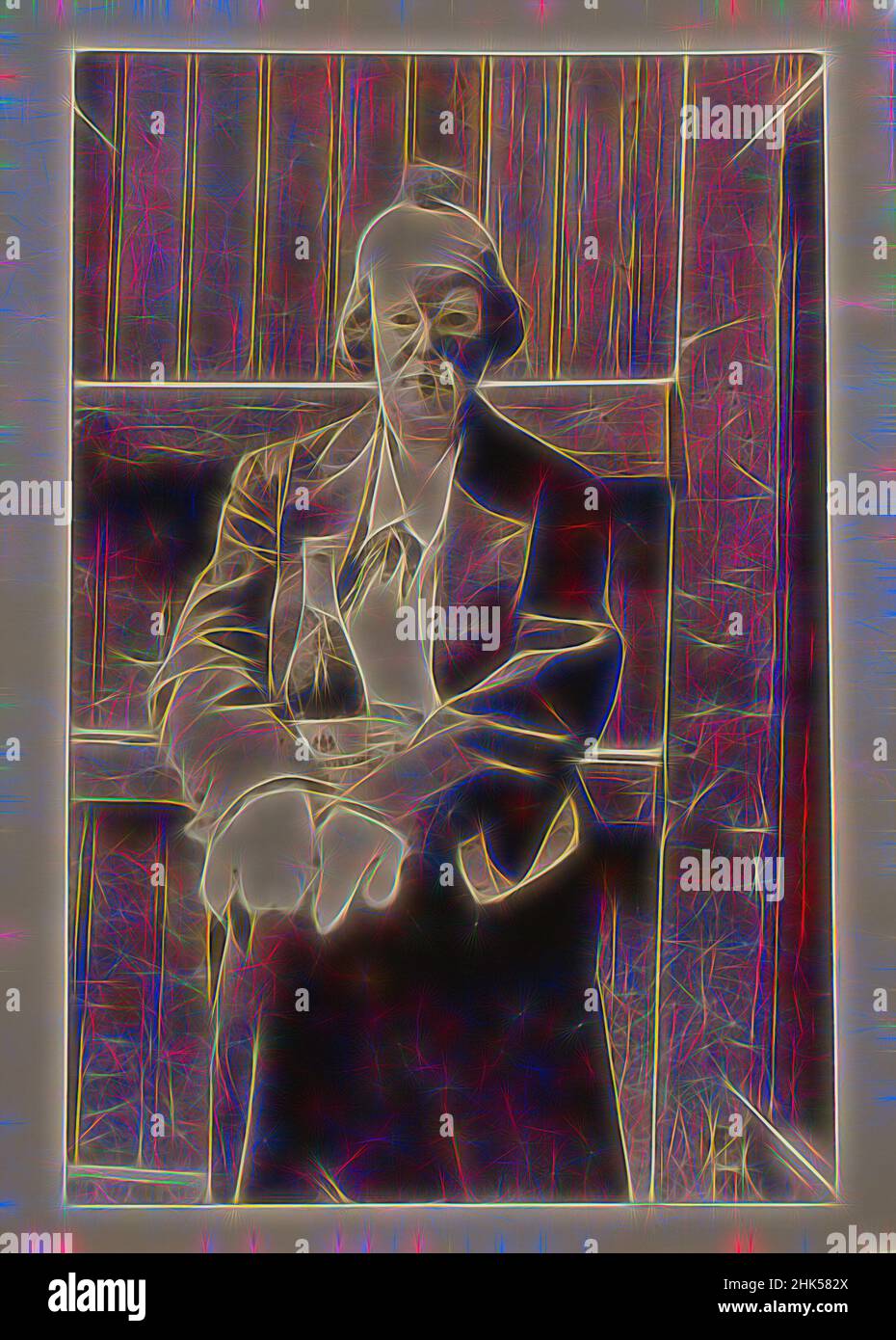 Ispirato da Ritratto di un clown, probabilmente francese, stampa albume, fine 19th secolo, 9 1/4 x 6 11/16 pollici, 23,5 x 17 cm, reinventato da Artotop. L'arte classica reinventata con un tocco moderno. Design di calda e allegra luminosità e di raggi di luce. La fotografia si ispira al surrealismo e al futurismo, abbracciando l'energia dinamica della tecnologia moderna, del movimento, della velocità e rivoluzionando la cultura Foto Stock