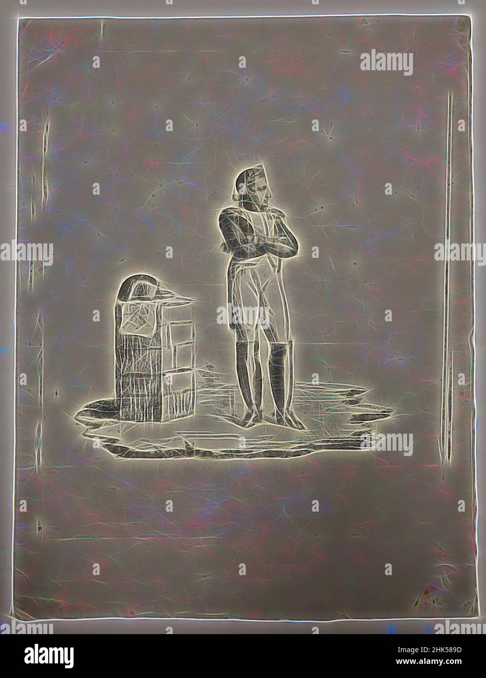 Ispirato dall'imperatore Napoleone i, litografia su carta, ca. 1810, 9 3/8 x 8 1/16 pollici, 23,8 x 20,5 cm, reinventato da Artotop. L'arte classica reinventata con un tocco moderno. Design di calda e allegra luminosità e di raggi di luce. La fotografia si ispira al surrealismo e al futurismo, abbracciando l'energia dinamica della tecnologia moderna, del movimento, della velocità e rivoluzionando la cultura Foto Stock