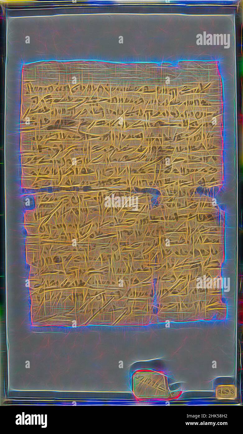 Ispirato da Papiro inscritto in anormale geratico, Papiro, inchiostro, 664-525 a.C., tardo periodo, Probabilmente periodo di Saite, vetro: 8 11/16 x 14 3/16 pollici, 22 x 36 cm, egiziano, inscritto, tardo periodo, Papiro, Reinventato da Artotop. L'arte classica reinventata con un tocco moderno. Design di calda e allegra luminosità e di raggi di luce. La fotografia si ispira al surrealismo e al futurismo, abbracciando l'energia dinamica della tecnologia moderna, del movimento, della velocità e rivoluzionando la cultura Foto Stock