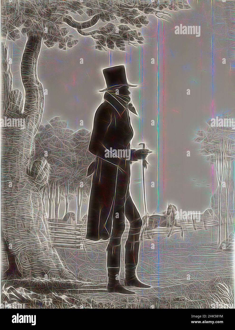 Ispirato dalla Galleria del ritratto dei cittadini americani distinti: John Randolph, litografia, 1844, foglio: 16 13/16 x 12 3/8 in., 42,7 x 31,5 cm, reinventato da Artotop. L'arte classica reinventata con un tocco moderno. Design di calda e allegra luminosità e di raggi di luce. La fotografia si ispira al surrealismo e al futurismo, abbracciando l'energia dinamica della tecnologia moderna, del movimento, della velocità e rivoluzionando la cultura Foto Stock
