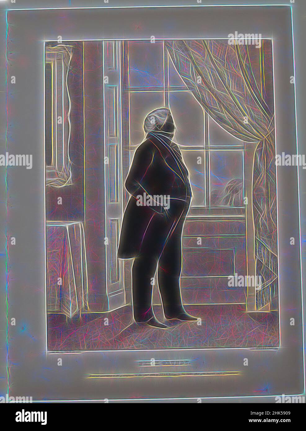 Ispirato dalla Galleria del ritratto dei cittadini americani distinti: Felix Grundy, litografia, 1844, foglio: 16 13/16 x 12 3/8 in., 42,7 x 31,5 cm, reinventato da Artotop. L'arte classica reinventata con un tocco moderno. Design di calda e allegra luminosità e di raggi di luce. La fotografia si ispira al surrealismo e al futurismo, abbracciando l'energia dinamica della tecnologia moderna, del movimento, della velocità e rivoluzionando la cultura Foto Stock