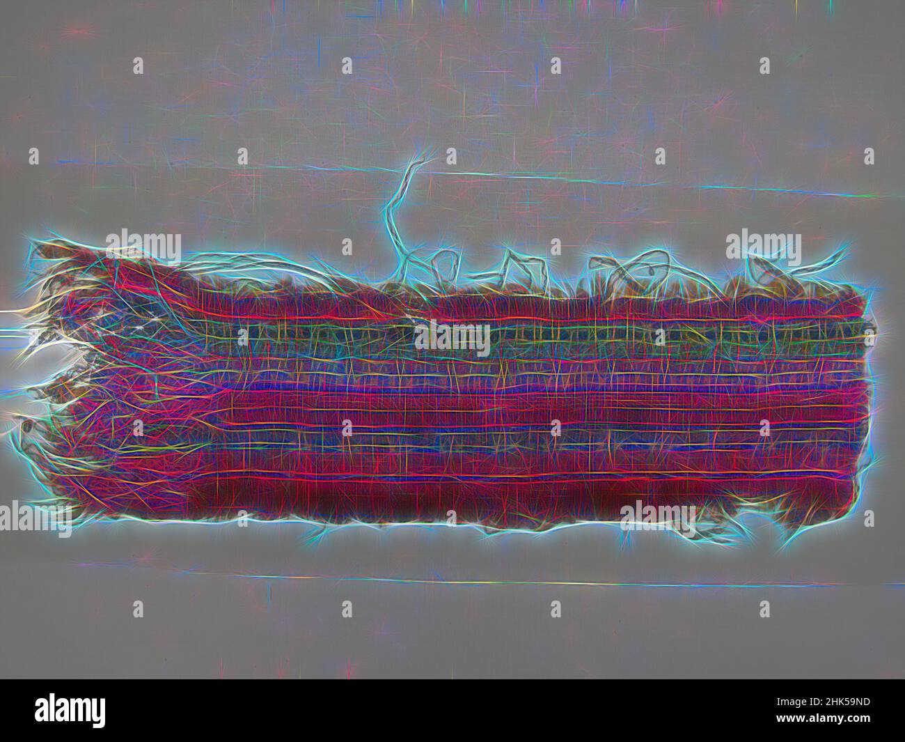 Ispirato da frammento tessile, indeterminato, Inca/Moquegua, fibra camelide, 600-1532, Periodo orizzonte ritardato, 15 3/4 x 4 5/16 pollici, 40,0 x 11,0 cm, reinventato da Artotop. L'arte classica reinventata con un tocco moderno. Design di calda e allegra luminosità e di raggi di luce. La fotografia si ispira al surrealismo e al futurismo, abbracciando l'energia dinamica della tecnologia moderna, del movimento, della velocità e rivoluzionando la cultura Foto Stock