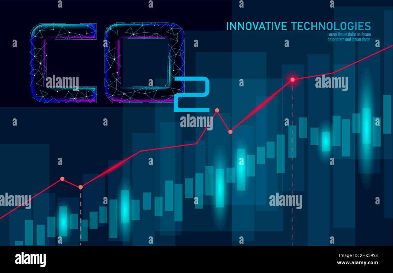 CO2 inquinamento atmosferico pianeta Terra. Grafico crescente del problema climatico dei danni. Ambiente ecologico pericolo anidride carbonica. Riscaldamento globale equilibrio serra Illustrazione Vettoriale