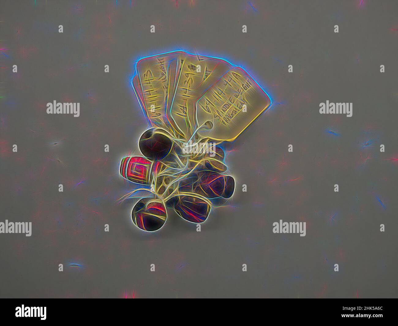Ispirato da spindle whorl, Clay, Pigment, 1000-1532, Late Intermediate o Late Horizon, reinventato da Artotop. L'arte classica reinventata con un tocco moderno. Design di calda e allegra luminosità e di raggi di luce. La fotografia si ispira al surrealismo e al futurismo, abbracciando l'energia dinamica della tecnologia moderna, del movimento, della velocità e rivoluzionando la cultura Foto Stock