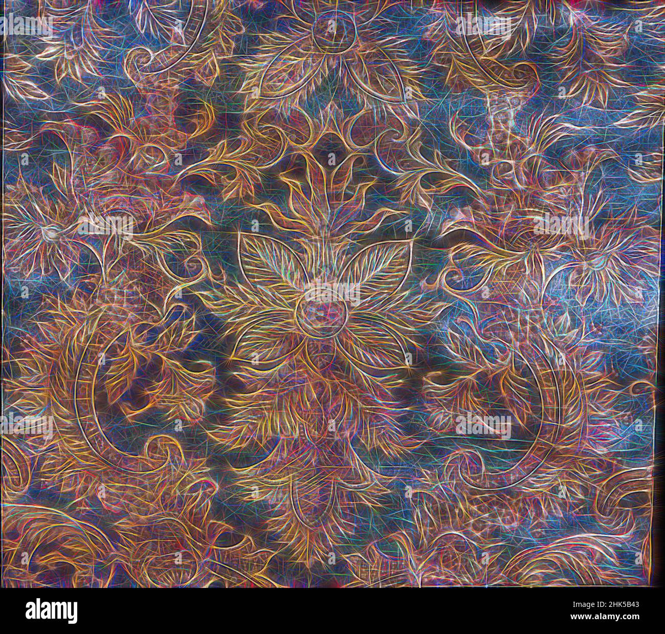 Ispirato da Wallpaper, carta, ca. 1880, 36 1/2 x 32 3/4 pollici, 92,7 x 83,2 cm, reinventato da Artotop. L'arte classica reinventata con un tocco moderno. Design di calda e allegra luminosità e di raggi di luce. La fotografia si ispira al surrealismo e al futurismo, abbracciando l'energia dinamica della tecnologia moderna, del movimento, della velocità e rivoluzionando la cultura Foto Stock