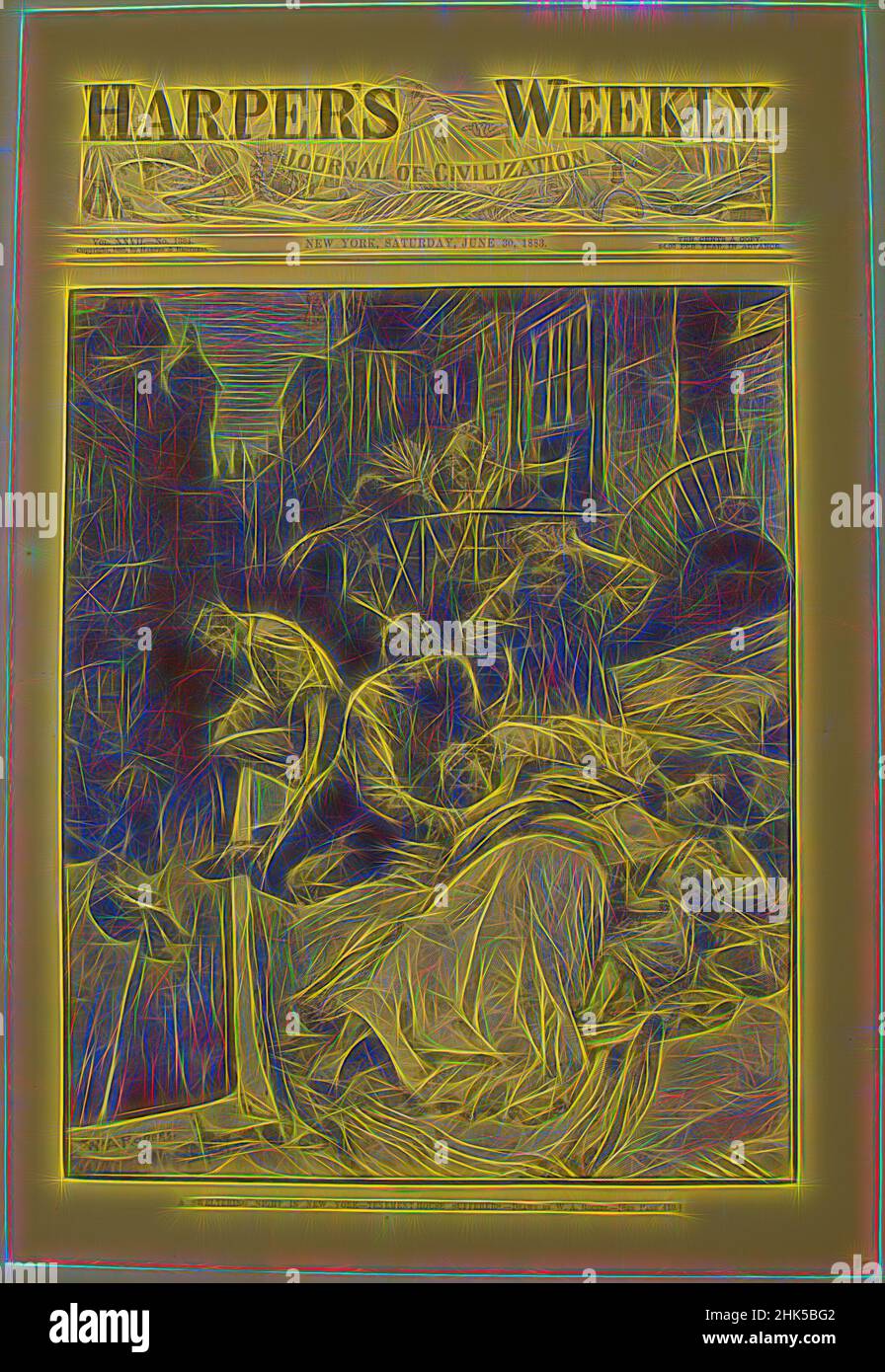 Ispirato da Una notte sweltering a New York - sufferers di Tenement House, William Allen Rogers, americano, 1854-1931, incisione di legno, 1883, immagine: 14 3/8 x 9 1/4 pollici, 36,5 x 23,5 cm, reinventata da Artotop. L'arte classica reinventata con un tocco moderno. Design di calda e allegra luminosità e di raggi di luce. La fotografia si ispira al surrealismo e al futurismo, abbracciando l'energia dinamica della tecnologia moderna, del movimento, della velocità e rivoluzionando la cultura Foto Stock