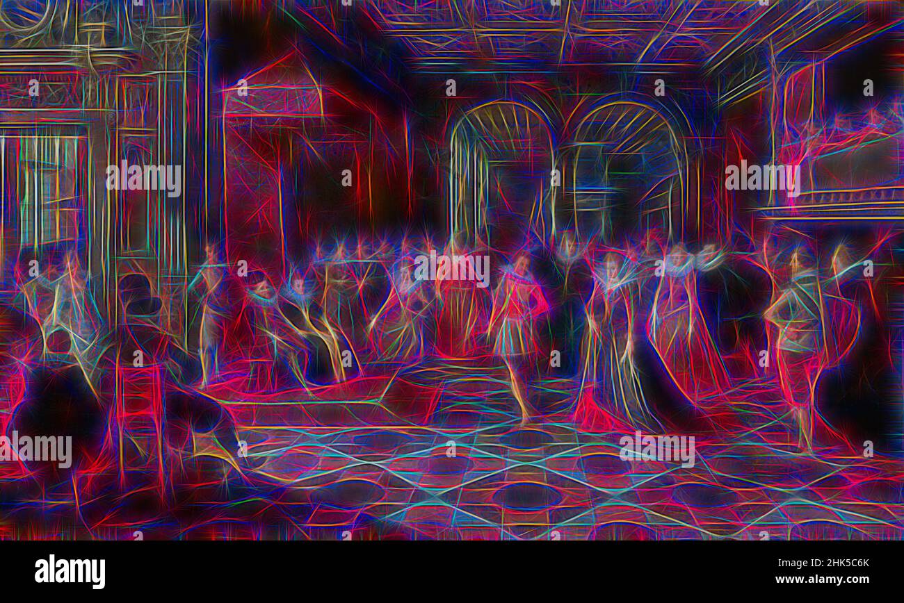 Ispirato da Ball presso una corte di Bruxelles, Frans Francken de Jonge, Paul Vredrean de Vries, Paesi Bassi meridionali, c.. 1610, reinventato da Artotop. L'arte classica reinventata con un tocco moderno. Design di calda e allegra luminosità e di raggi di luce. La fotografia si ispira al surrealismo e al futurismo, abbracciando l'energia dinamica della tecnologia moderna, del movimento, della velocità e rivoluzionando la cultura Foto Stock