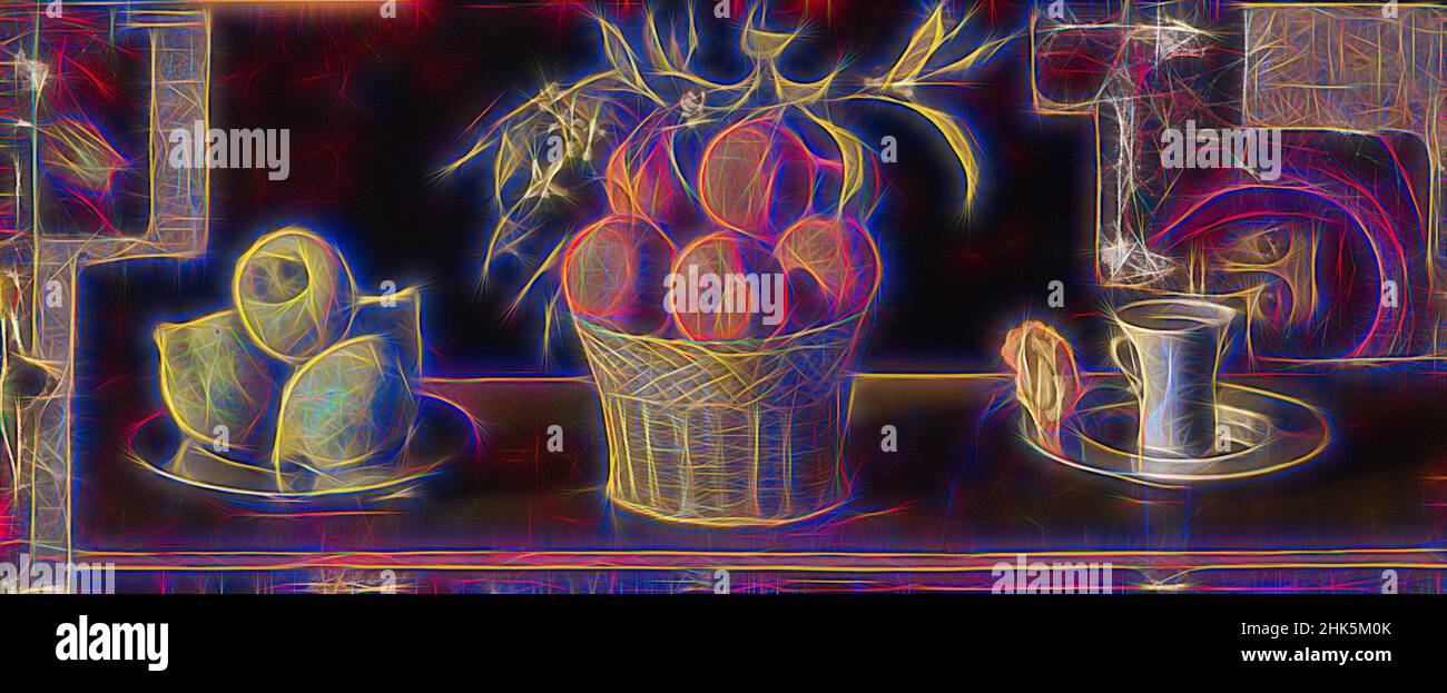 Ispirato da Still Life, Francisco de Zurbarán, spagnolo, 1598–1664, 1598–1942, Olio su tela, made in Spain, Europe, dipinti, 20 1/16 x 49 1/8 poll. (51 x 124,8 cm, riimmaginato da Artotop. L'arte classica reinventata con un tocco moderno. Design di calda e allegra luminosità e di raggi di luce. La fotografia si ispira al surrealismo e al futurismo, abbracciando l'energia dinamica della tecnologia moderna, del movimento, della velocità e rivoluzionando la cultura Foto Stock