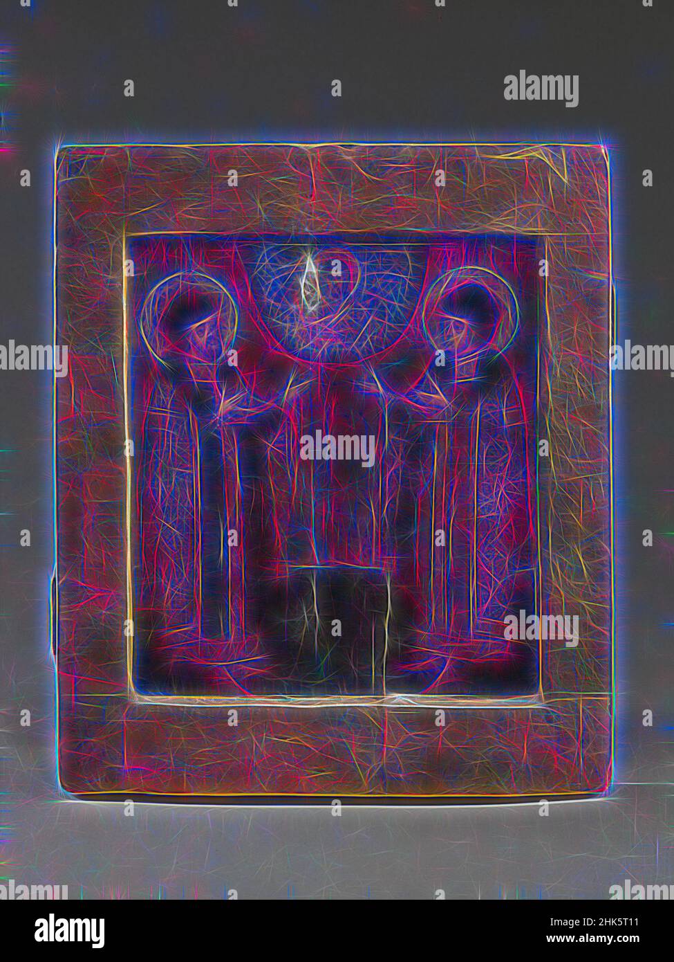 Ispirato a STS. Boris e Gleb, russo, primi del 18th secolo, Tempera e carta su legno, Made in Russia, Europa, dipinti, 12 1/4 x 10 1/2 pollici. (31,1 x 26,7 cm, riimmaginato da Artotop. L'arte classica reinventata con un tocco moderno. Design di calda e allegra luminosità e di raggi di luce. La fotografia si ispira al surrealismo e al futurismo, abbracciando l'energia dinamica della tecnologia moderna, del movimento, della velocità e rivoluzionando la cultura Foto Stock