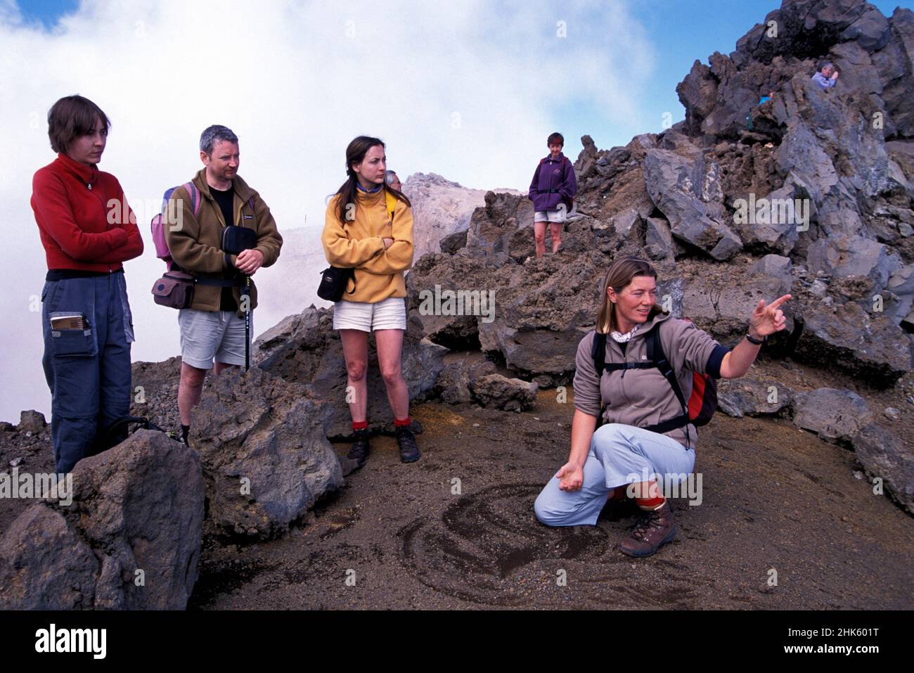 Gruppo escursionistico a Roques de Los Muchachos, Isole Canarie, la Palma, Spagna, Europa Foto Stock