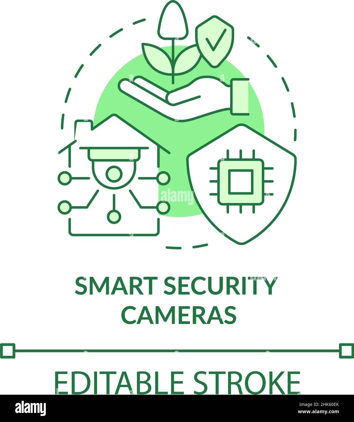 Icona verde delle telecamere di sicurezza intelligenti Illustrazione Vettoriale
