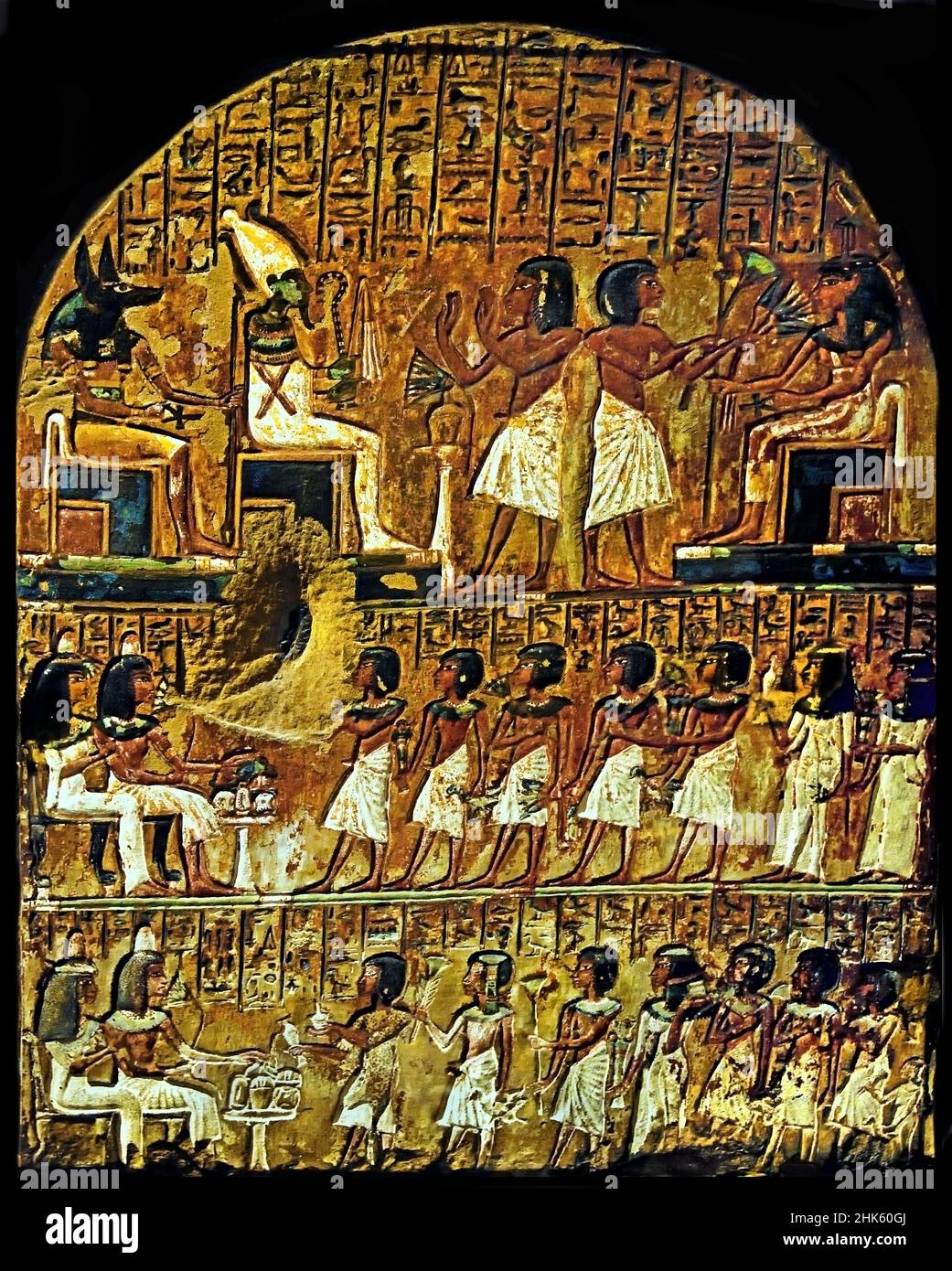 Stela di Sennefer, dedicata ad Amenhotep i e Ahmose Nefertari, Tuthmosis i, Tuthmosis II e Amenhotep II, pietra / calcare, 55,5 x 37,5 x 3 cm, 1292–1190 AC, 19th, diciannovesimo, Dinastia, Deir el-Medina nuovo Regno, Egitto (Museo Egizio di Torino Italia) Foto Stock