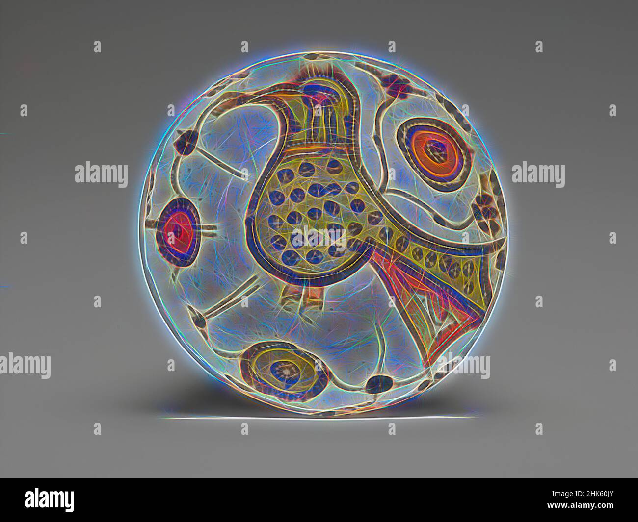 Ispirato da Bowl con disegno di uccello e fiori, Persiano, periodo Samanid, 874–1000, 10th–11th secolo, Ceramiche di Sari; terracotta con decoro a barbottina bianca e polichroma sotto smalto trasparente, Gurgan, provincia di Mazandaran, Iran, Asia, Sari, provincia di Mazandaran, Iran, Asia, Ceramica, Altezza: 3 1/, reinventato da Artotop. L'arte classica reinventata con un tocco moderno. Design di calda e allegra luminosità e di raggi di luce. La fotografia si ispira al surrealismo e al futurismo, abbracciando l'energia dinamica della tecnologia moderna, del movimento, della velocità e rivoluzionando la cultura Foto Stock