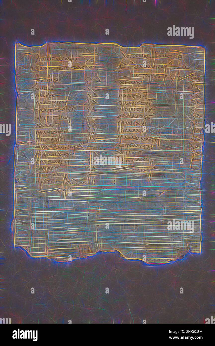 Ispirato da frammento di papiro, egiziano, periodo romano, 30 AC-395 d.C., fine 1st o inizio a metà del 2nd secolo, inchiostro su papiro, Oxyrhynchus, governatorato al Minya, Egitto, Africa, libri e manoscritti, 7 3/8 x 6 1/2 pollici (18,7 x 16,5 cm, riimmaginato da Artotop. L'arte classica reinventata con un tocco moderno. Design di calda e allegra luminosità e di raggi di luce. La fotografia si ispira al surrealismo e al futurismo, abbracciando l'energia dinamica della tecnologia moderna, del movimento, della velocità e rivoluzionando la cultura Foto Stock