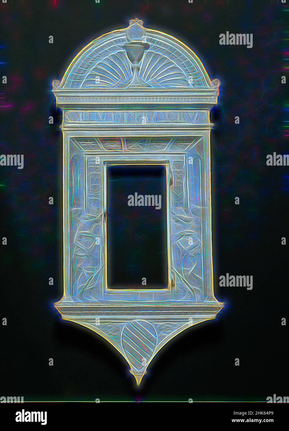 Ispirato da Ambry per olio Consecrated, laboratorio di Mino da Fiesole, italiano, 1429–1484, 1475–99, marmo, Italia, Europa, scultura, 33 1/2 x 15 1/4 x 3 3/4 pollici (85,1 x 38,7 x 9,5 cm, reinventato da Artotop. L'arte classica reinventata con un tocco moderno. Design di calda e allegra luminosità e di raggi di luce. La fotografia si ispira al surrealismo e al futurismo, abbracciando l'energia dinamica della tecnologia moderna, del movimento, della velocità e rivoluzionando la cultura Foto Stock