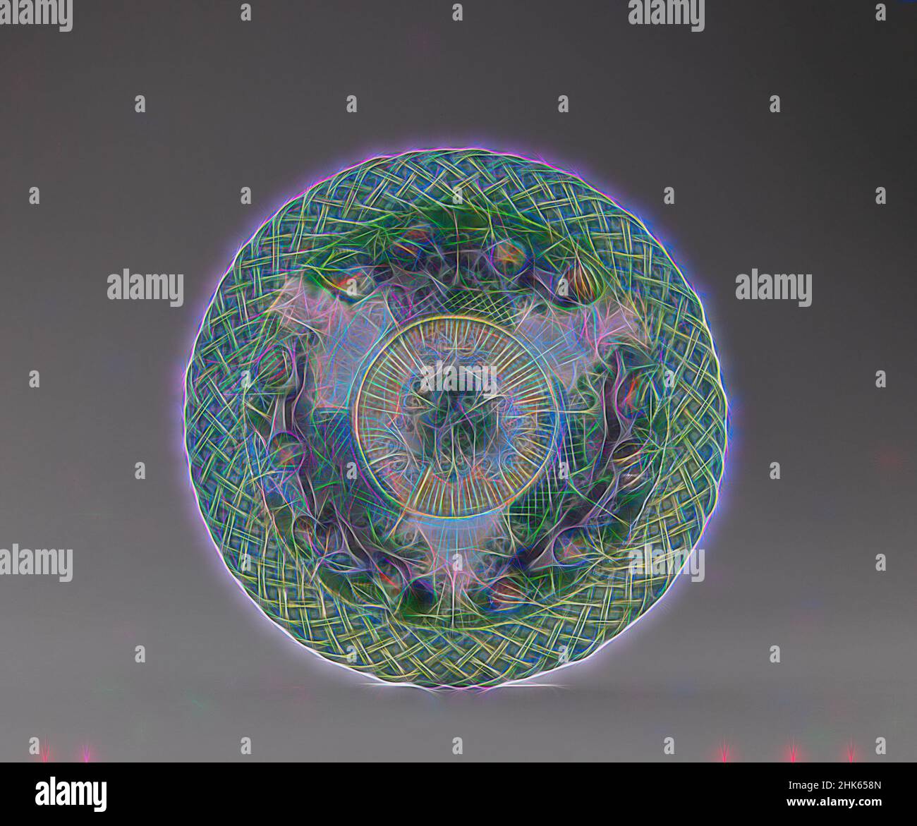 Ispirato a Dish, inglese, 1755–65, terracotta smaltata, fabbricato nello Staffordshire, Inghilterra, Europa, ceramica, 1 x 11 1/4 poll. (2,5 x 28,6 cm, riimmaginato da Artotop. L'arte classica reinventata con un tocco moderno. Design di calda e allegra luminosità e di raggi di luce. La fotografia si ispira al surrealismo e al futurismo, abbracciando l'energia dinamica della tecnologia moderna, del movimento, della velocità e rivoluzionando la cultura Foto Stock