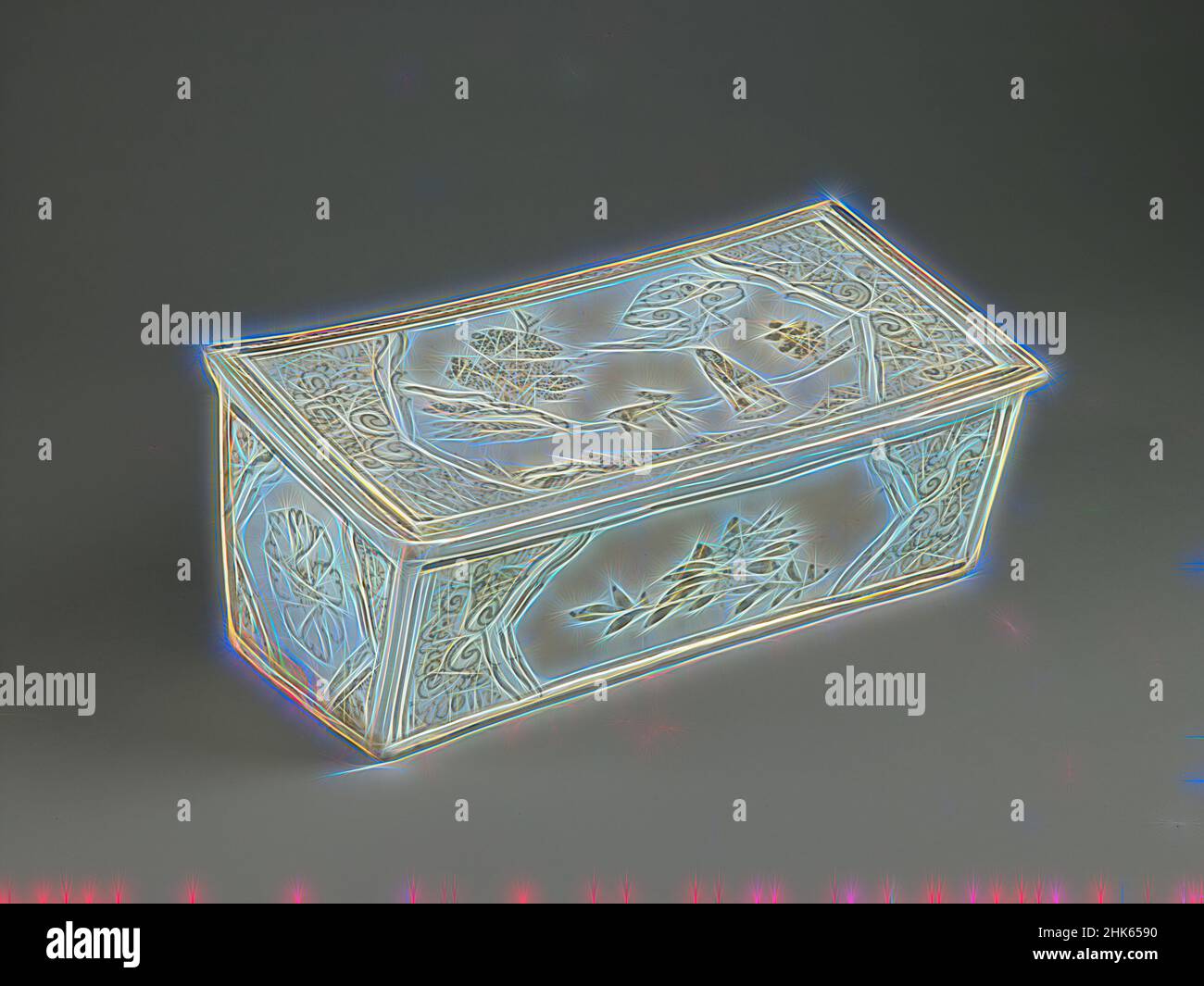 Ispirato da poggiatesta con Design of Figures in Landscapes, Bird e Flowers all'interno di pannelli ogivali, cinese, dinastia Jin, 1115–1234, 12th–inizio 13th secolo, Cizhou ware; gres con slip bianco cremoso e decorazione dipinta sotto smalto trasparente, made in China, Asia, Ceramica, gioielli e personali, Reinventato da Artotop. L'arte classica reinventata con un tocco moderno. Design di calda e allegra luminosità e di raggi di luce. La fotografia si ispira al surrealismo e al futurismo, abbracciando l'energia dinamica della tecnologia moderna, del movimento, della velocità e rivoluzionando la cultura Foto Stock