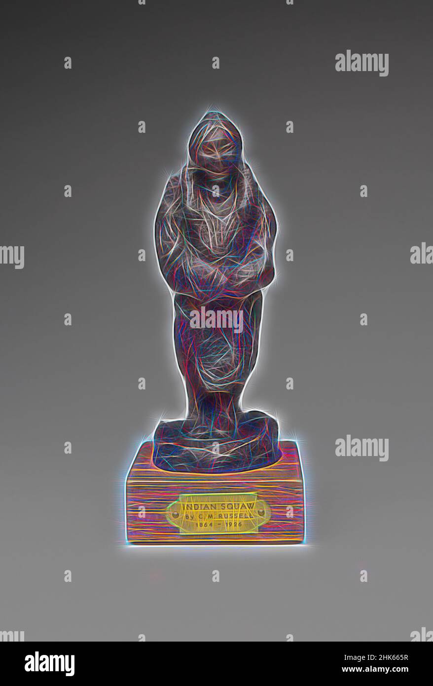 Ispirato allo Squaw indiano, Charles Marion Russell, americano, 1864–1926, Avnet Shaw Foundry, Fondata nel 1955, cast 1971, Bronze, Plainview, New York, Stati Uniti, Nord e America Centrale, lavorazione del metallo, scultura, altezza: 4 5/16 poll. (11 cm, riimmaginato da Artotop. L'arte classica reinventata con un tocco moderno. Design di calda e allegra luminosità e di raggi di luce. La fotografia si ispira al surrealismo e al futurismo, abbracciando l'energia dinamica della tecnologia moderna, del movimento, della velocità e rivoluzionando la cultura Foto Stock