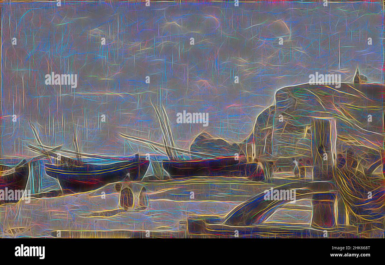 Ispirato dalla spiaggia, Étretat, Jean-Baptiste-Camille Corot, francese, 1796–1875, 1872, olio su tela, Étretat, Francia, Europa, Dipinti, 14 x 22 3/16 cm (35,6 x 56,4 cm, riimmaginato da Artotop. L'arte classica reinventata con un tocco moderno. Design di calda e allegra luminosità e di raggi di luce. La fotografia si ispira al surrealismo e al futurismo, abbracciando l'energia dinamica della tecnologia moderna, del movimento, della velocità e rivoluzionando la cultura Foto Stock