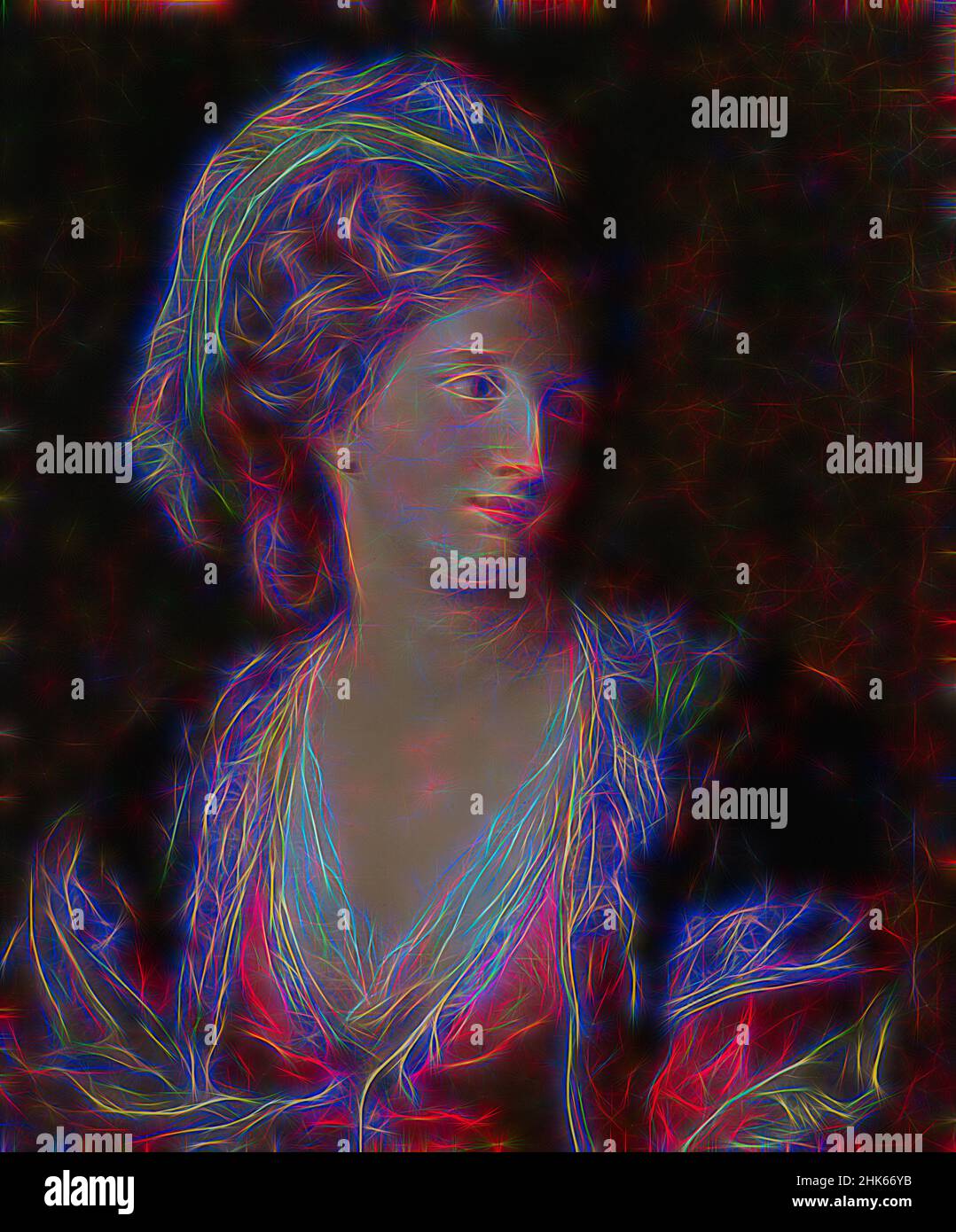 Ispirata a Woman in Turkish Dress, Angelica Kauffmann, Svizzera, 1741–1807, c.. 1771-74, olio su tela, made in London, Greater London, England, Europa, dipinti, 24 1/2 x 19 1/2 pollici (62,2 x 49,5 cm, riimmaginato da Artotop. L'arte classica reinventata con un tocco moderno. Design di calda e allegra luminosità e di raggi di luce. La fotografia si ispira al surrealismo e al futurismo, abbracciando l'energia dinamica della tecnologia moderna, del movimento, della velocità e rivoluzionando la cultura Foto Stock