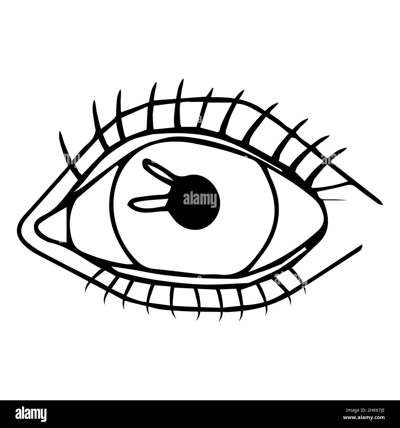 Occhio isolato su sfondo bianco. Anatomia umana in stile doodle. Profilo logo forma occhio. Illustrazione vettoriale. Illustrazione Vettoriale