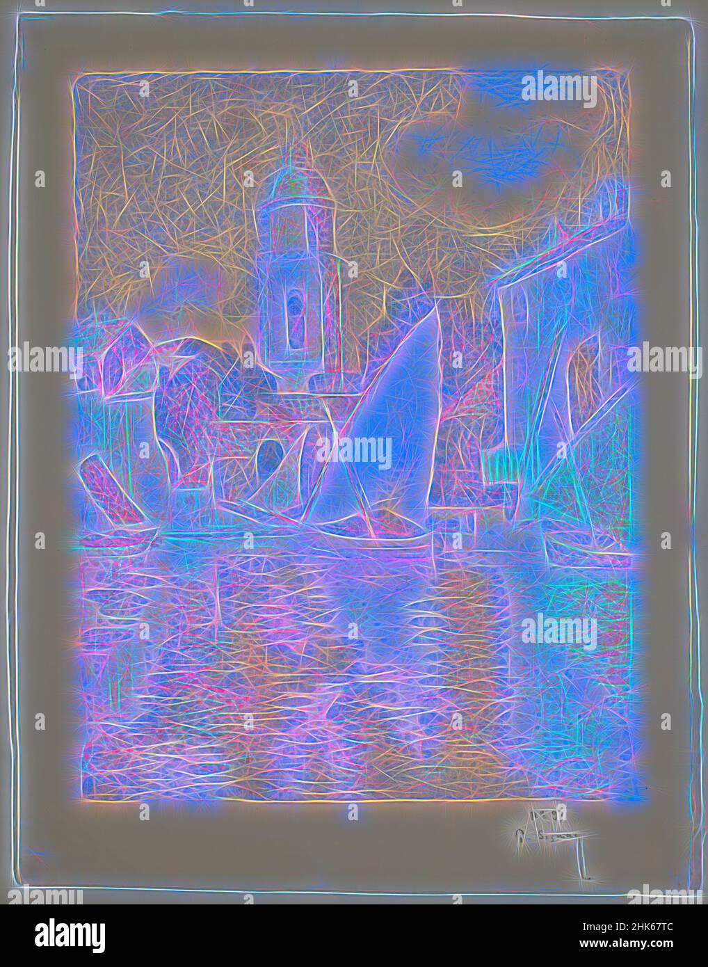 Ispirato al Porto di Saint Tropez, Paul Signac, francese, 1863–1935, 1897–98, Litografia, fatta in Francia, Europa, Saint-Tropez, Provenza-Alpi-Côte Azzurra, Francia, Europa, stampe, 17 1/8 x 13 pollici (43,5 x 33 cm, riimmaginato da Artotop. L'arte classica reinventata con un tocco moderno. Design di calda e allegra luminosità e di raggi di luce. La fotografia si ispira al surrealismo e al futurismo, abbracciando l'energia dinamica della tecnologia moderna, del movimento, della velocità e rivoluzionando la cultura Foto Stock