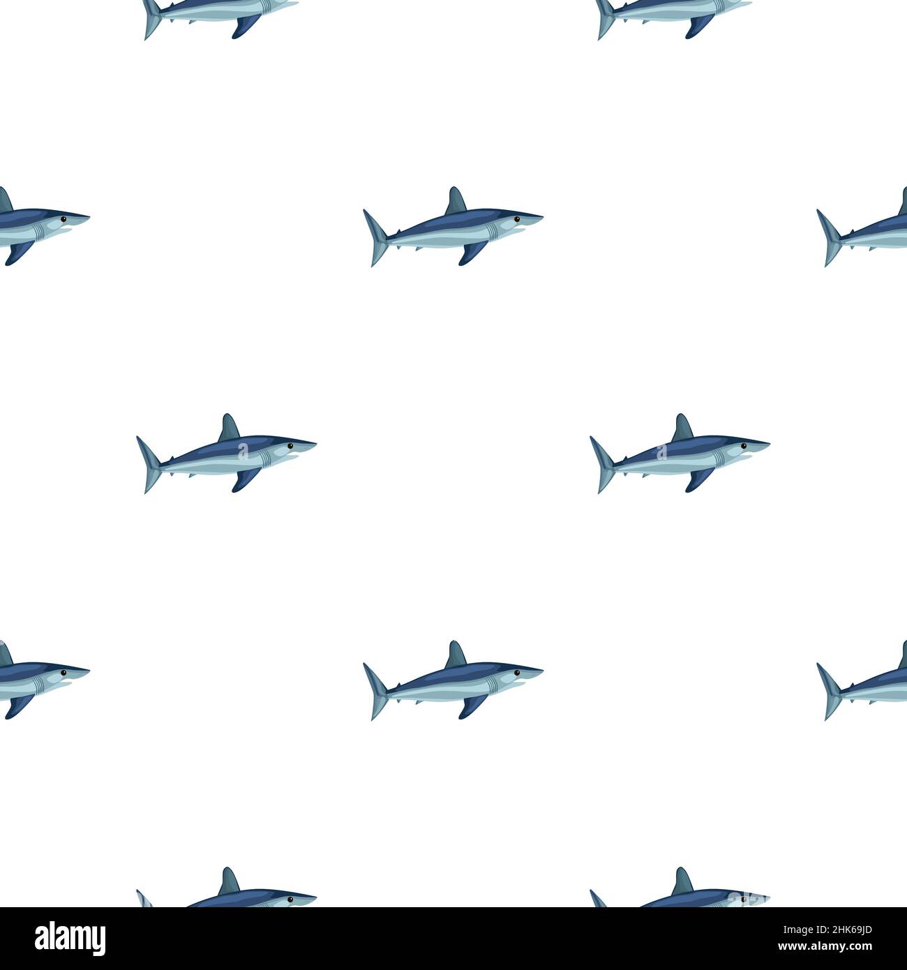 Squalo con motivo senza cuciture su sfondo bianco. Modelli animali per il disegno del tessuto. Ideale per stampe, confezioni e copertine in tessuto. Illustrazione vettoriale. Illustrazione Vettoriale