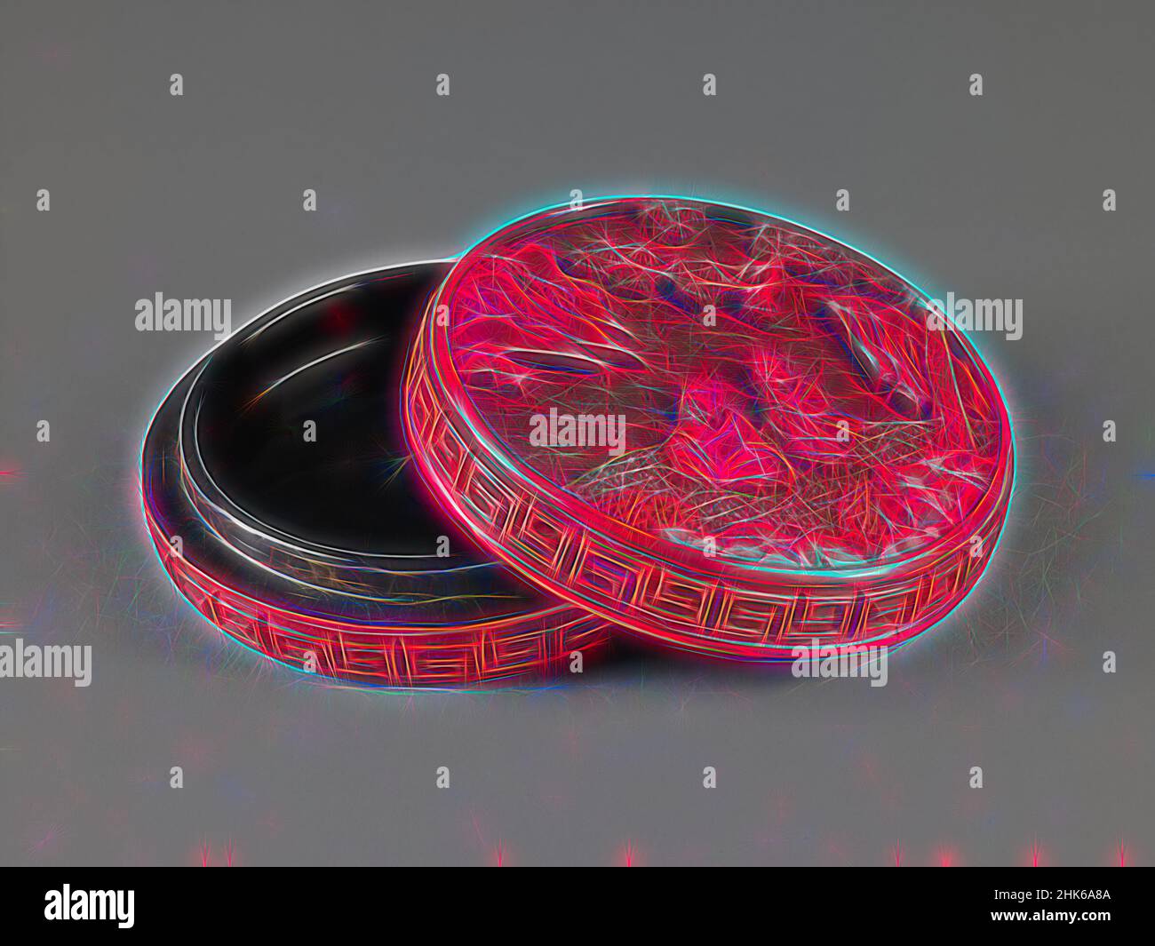 Ispirato da scatola coperta con disegno di Scholar e Attendant in un paesaggio, cinese, dinastia Ming, 1368–1644, periodo Wanli, 1573–1619, attraverso il periodo Chongzhen, 1628–1644, fine 16th–inizio 17th secolo, Lacquer, Cina, Asia, Containers, laccati, 15/16 x 2 3/4 pollici (2,4 x 7 cm, riimmaginato da Artotop. L'arte classica reinventata con un tocco moderno. Design di calda e allegra luminosità e di raggi di luce. La fotografia si ispira al surrealismo e al futurismo, abbracciando l'energia dinamica della tecnologia moderna, del movimento, della velocità e rivoluzionando la cultura Foto Stock