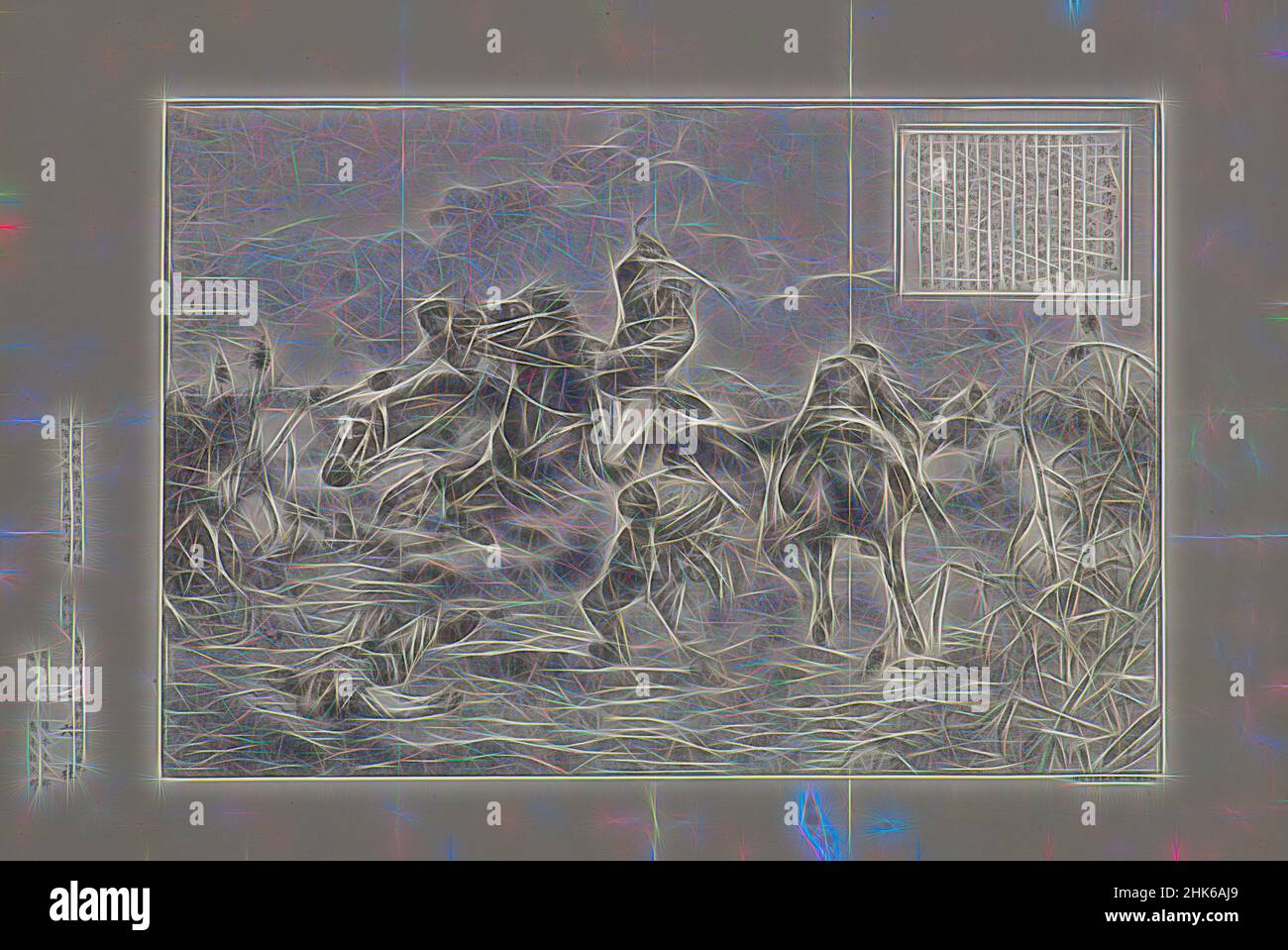 Ispirato da buone reputazioni per mille anni: Morendo in azione a Shusenjeong, Unknown, Meiji periodo, 1868–1912, Nirokusha, 1894, litografia, fabbricato a Tokyo, Giappone, Asia, Stampe, foglio: 12 3/4 x 18 5/8 pollici (32,4 x 47,3 cm, riimmaginato da Artotop. L'arte classica reinventata con un tocco moderno. Design di calda e allegra luminosità e di raggi di luce. La fotografia si ispira al surrealismo e al futurismo, abbracciando l'energia dinamica della tecnologia moderna, del movimento, della velocità e rivoluzionando la cultura Foto Stock