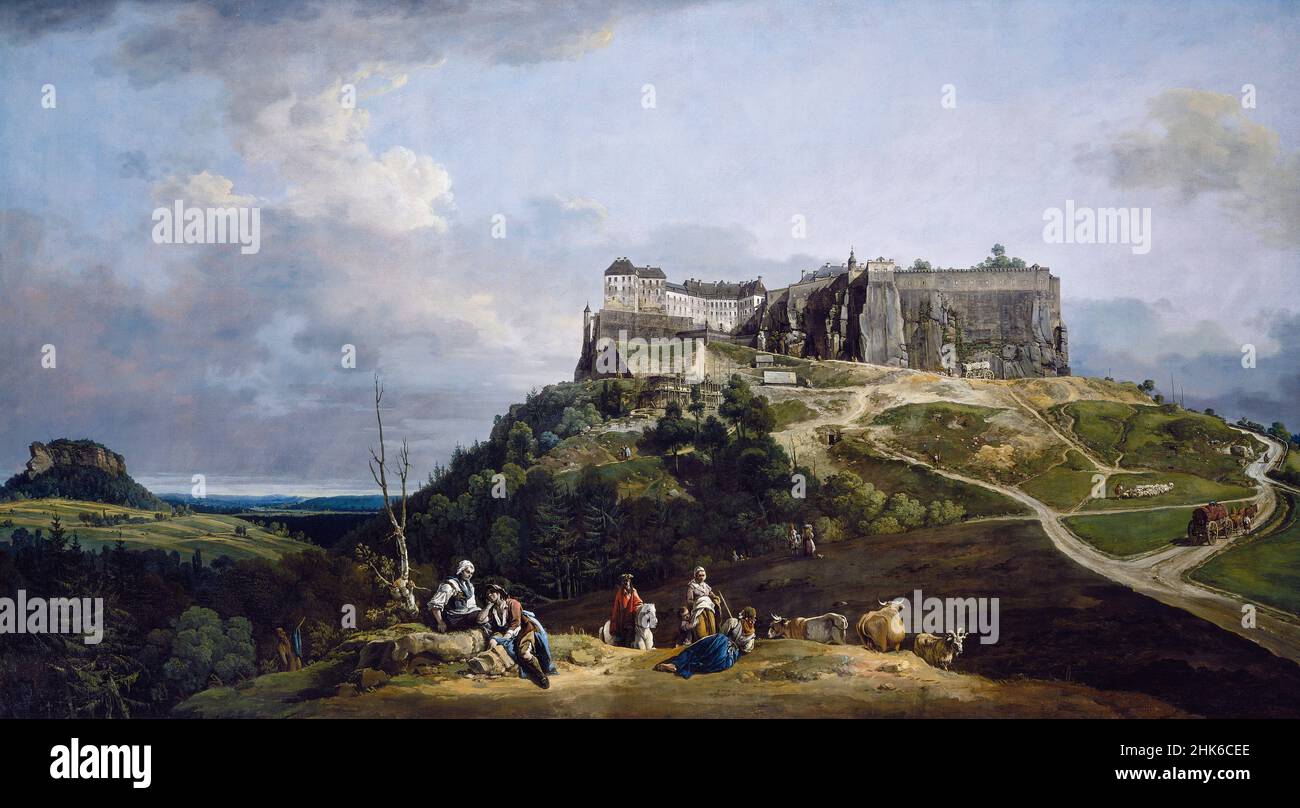 La Fortezza di Königstein di Bernardo Bellotto, (1721-1780), olio su tela, c.1756-58 Foto Stock