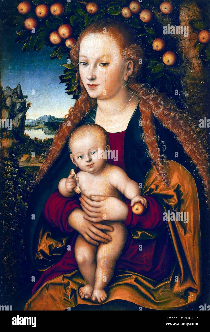 La Vergine e Bambino sotto un albero di mele di Lucas Cranach il Vecchio (1472-1553), olio su tela, 1530s Foto Stock