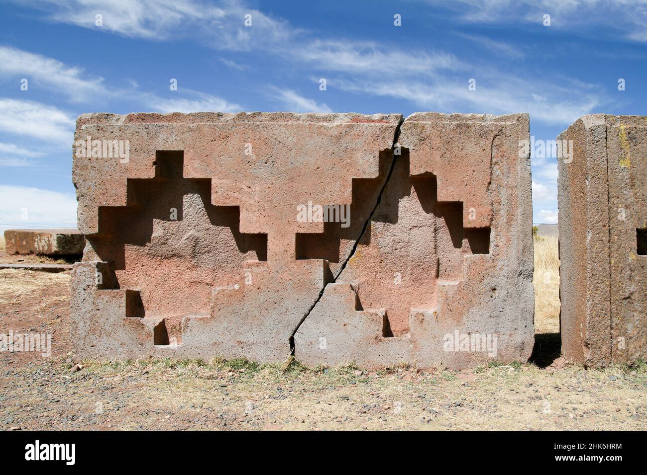 Misteriose mura preistoriche nel tempio di Kalasayaya, Tiahuanaco, Bolivia Foto Stock