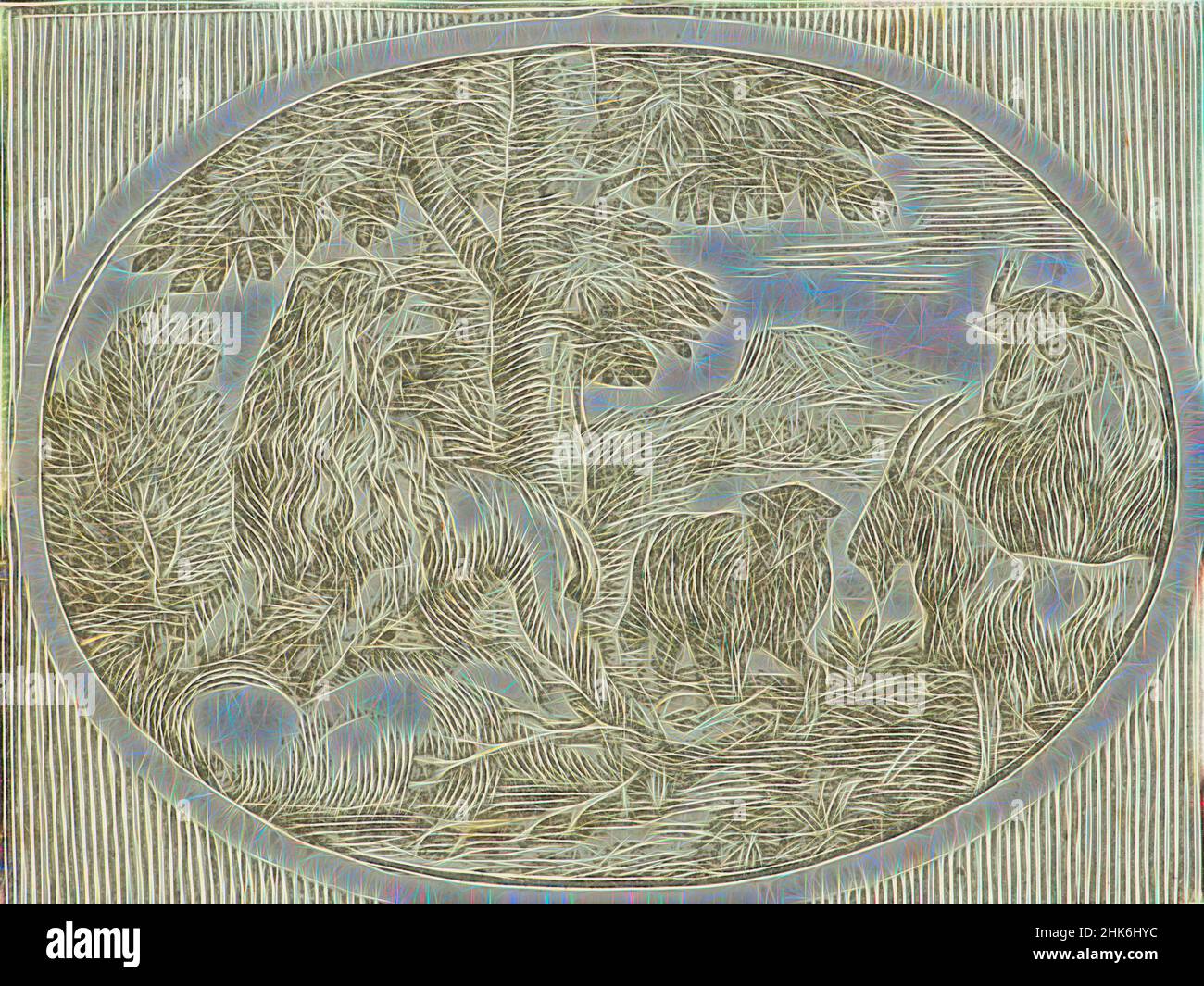 Ispirato all'incisione del legno, Thomas Bewick, artista, Inghilterra, incisione del legno, Reinventato da Artotop. L'arte classica reinventata con un tocco moderno. Design di calda e allegra luminosità e di raggi di luce. La fotografia si ispira al surrealismo e al futurismo, abbracciando l'energia dinamica della tecnologia moderna, del movimento, della velocità e rivoluzionando la cultura Foto Stock