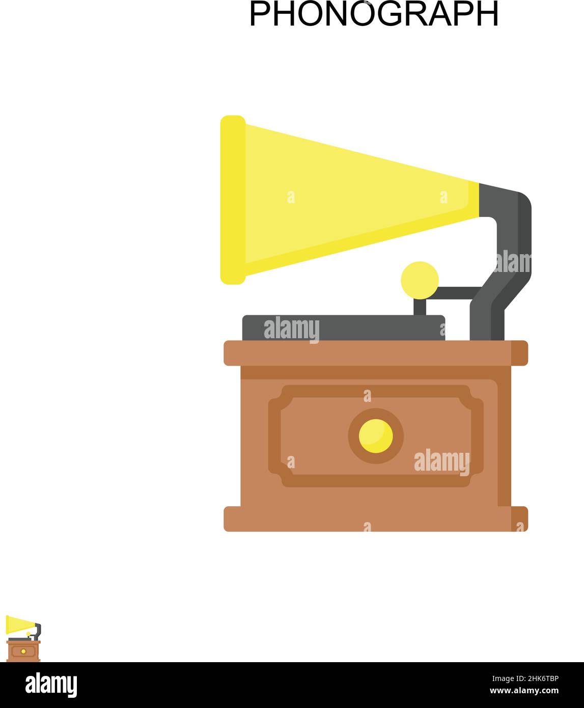 Icona del vettore semplice del fonografo. Modello di disegno del simbolo di illustrazione per l'elemento dell'interfaccia utente mobile Web. Illustrazione Vettoriale