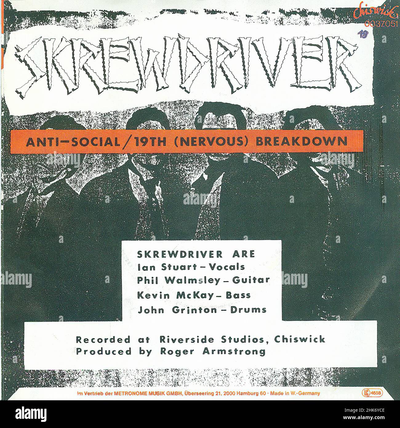 Copertina Vintage vinil record - Skrewdriver - Anti Social - D - 1977 00001 Foto Stock